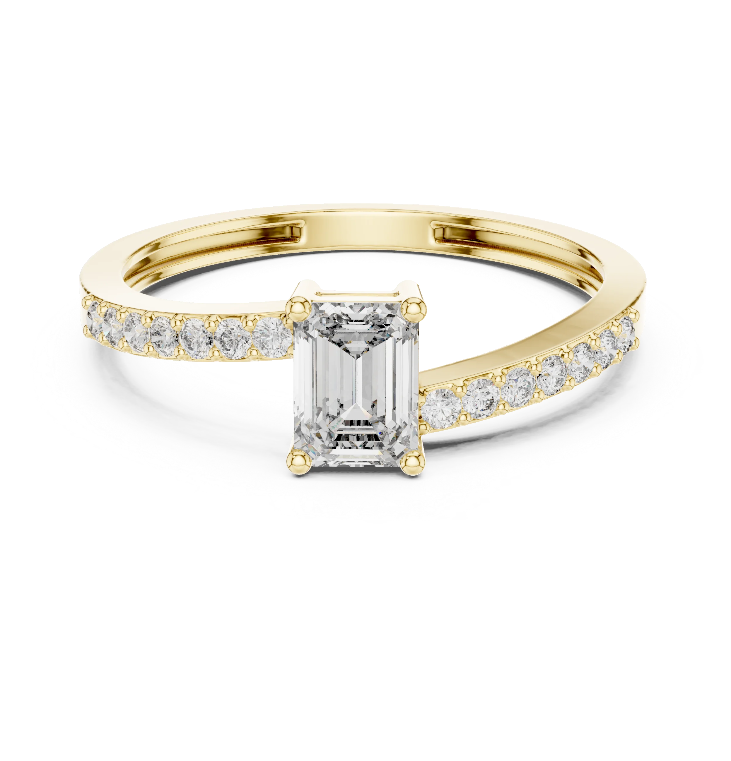 Emerald Cut Solitaire Diamond Ring with Pave Band