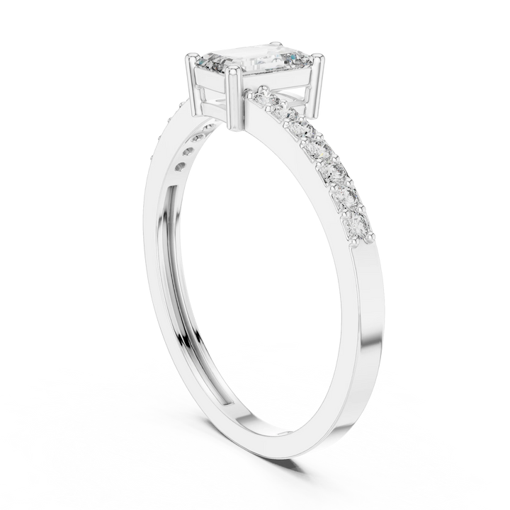 Emerald Cut Solitaire Diamond Ring with Pave Band