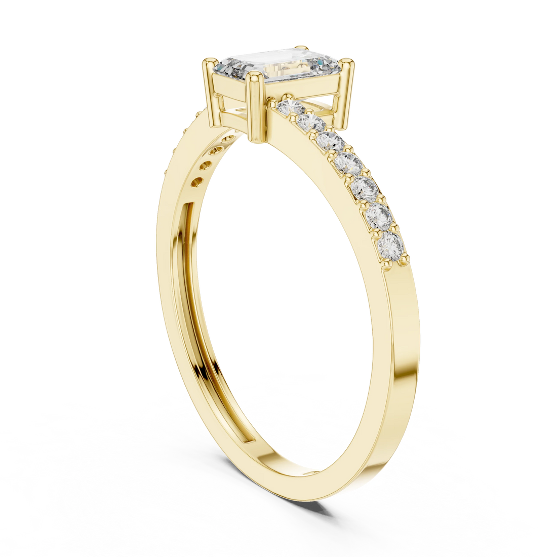 Emerald Cut Solitaire Diamond Ring with Pave Band