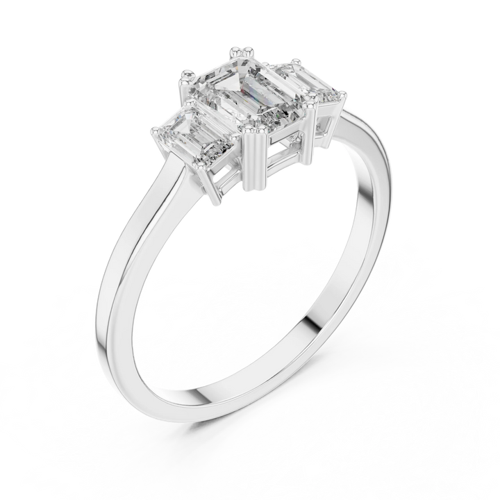 Emerald Cut Three-Stone Diamond Engagement
