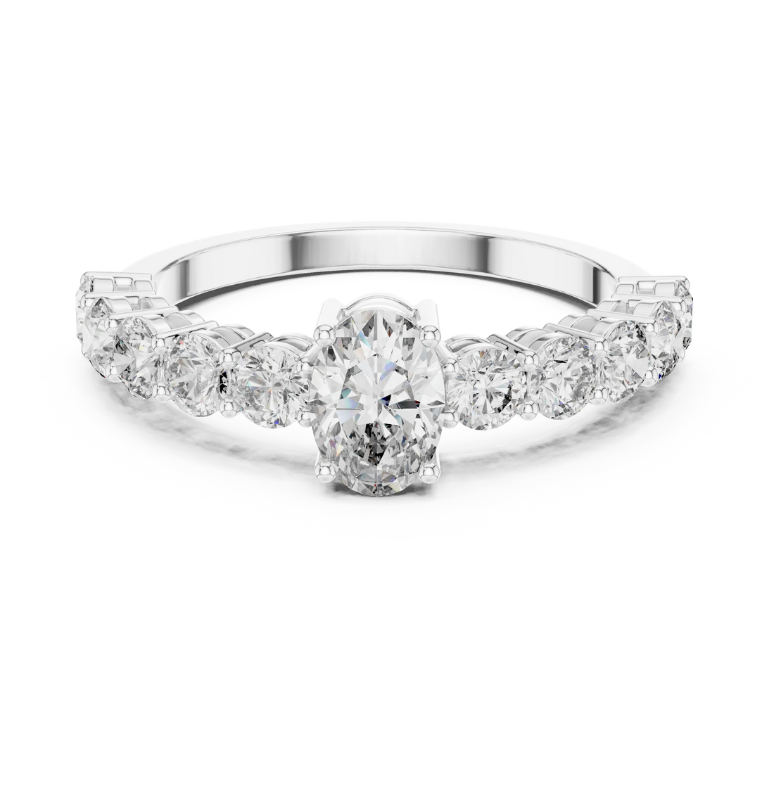 Oval Cut Diamond Half Eternity Engagement Ring