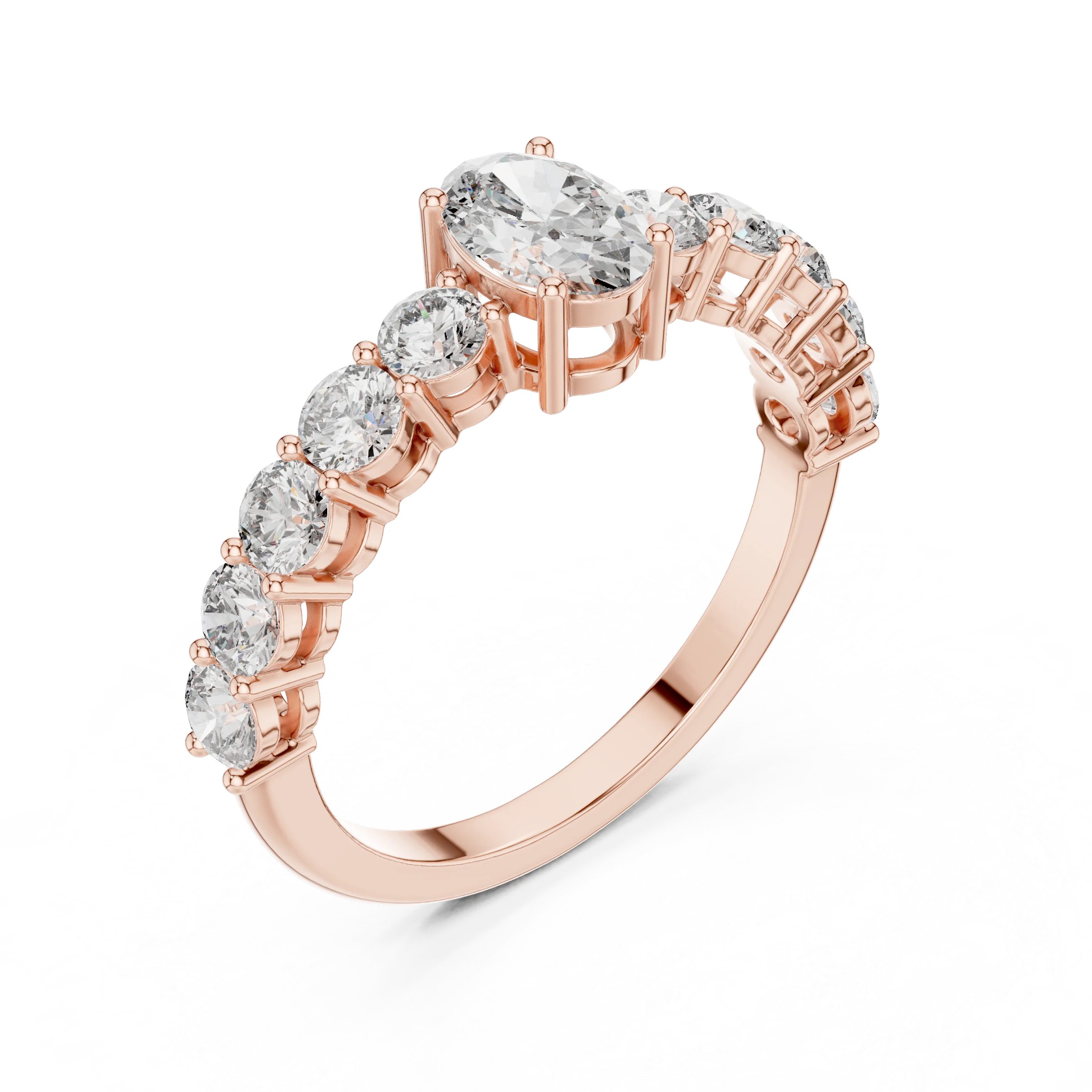 Oval Cut Diamond Half Eternity Engagement Ring