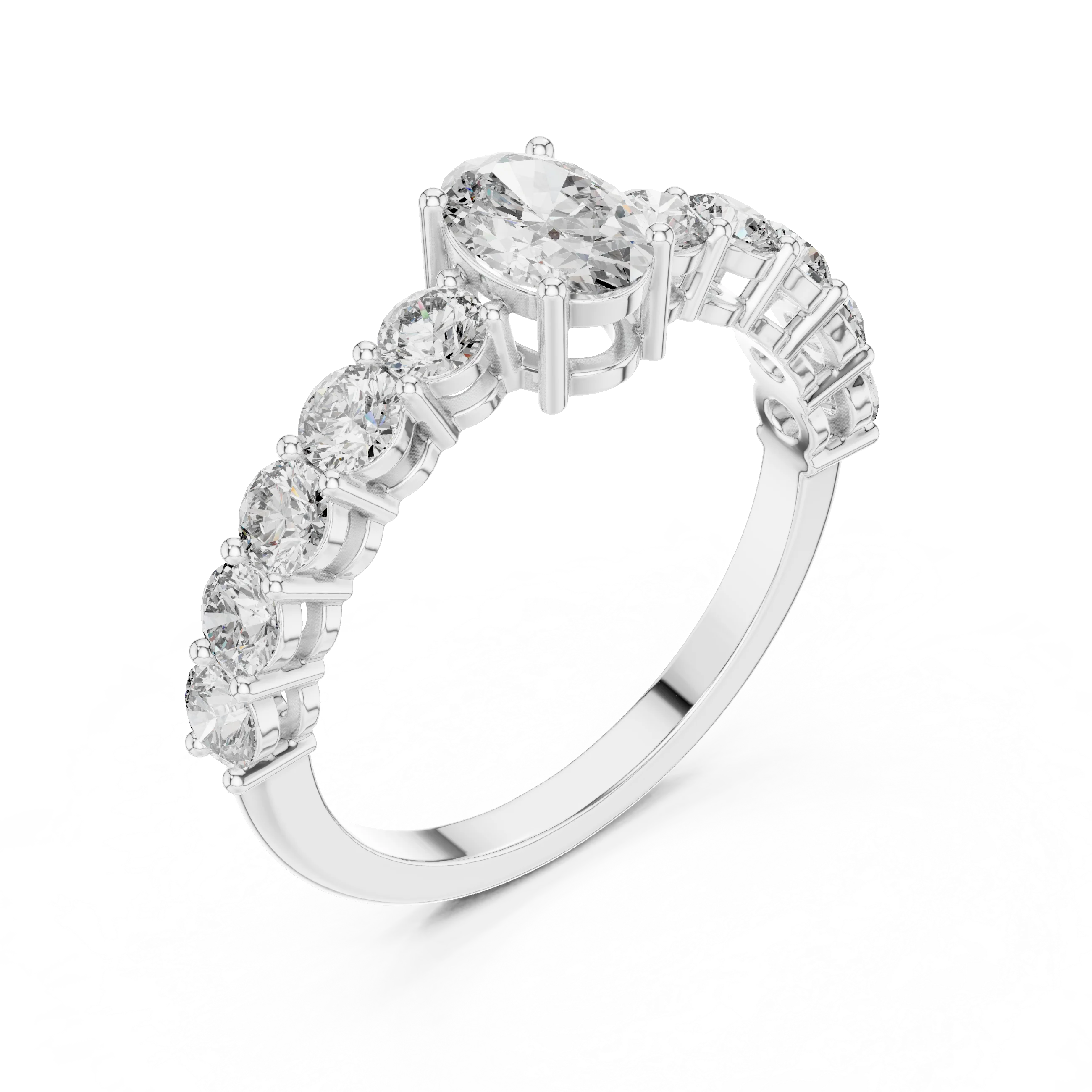 Oval Cut Diamond Half Eternity Engagement Ring