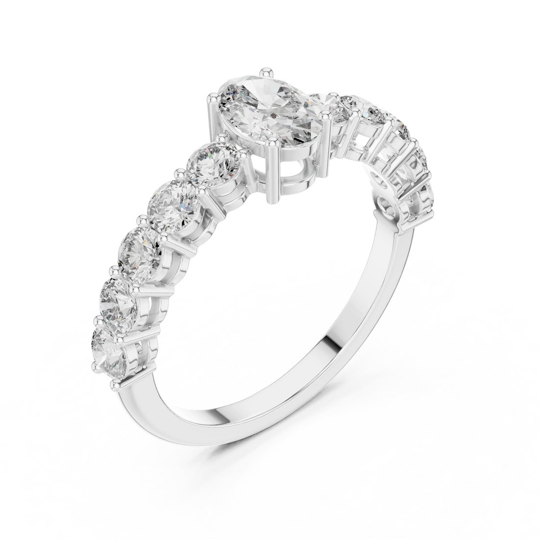 Oval Cut Diamond Half Eternity Engagement Ring