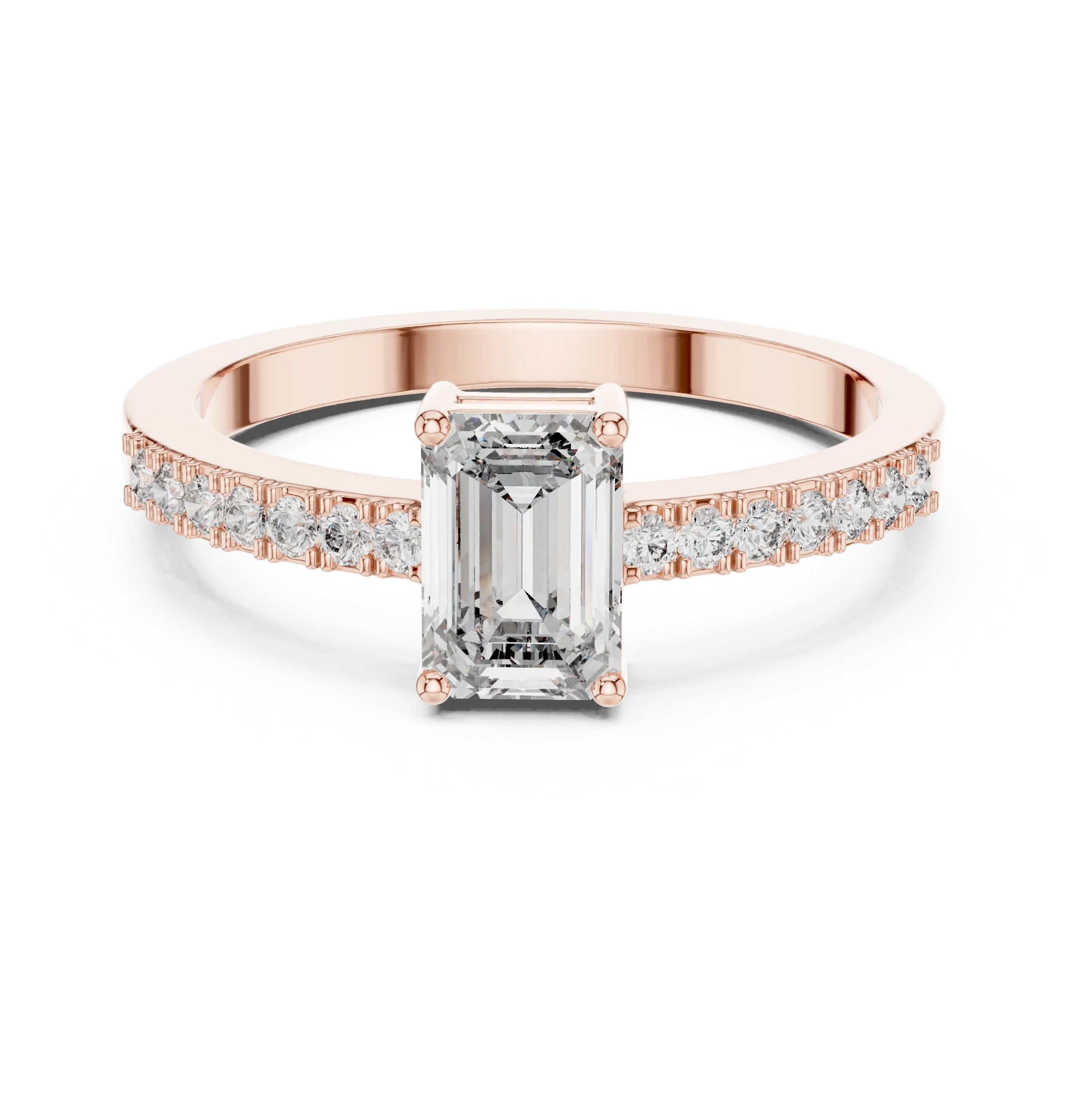 Emerald Cut Diamond Solitaire Engagement Ring with Pave Band
