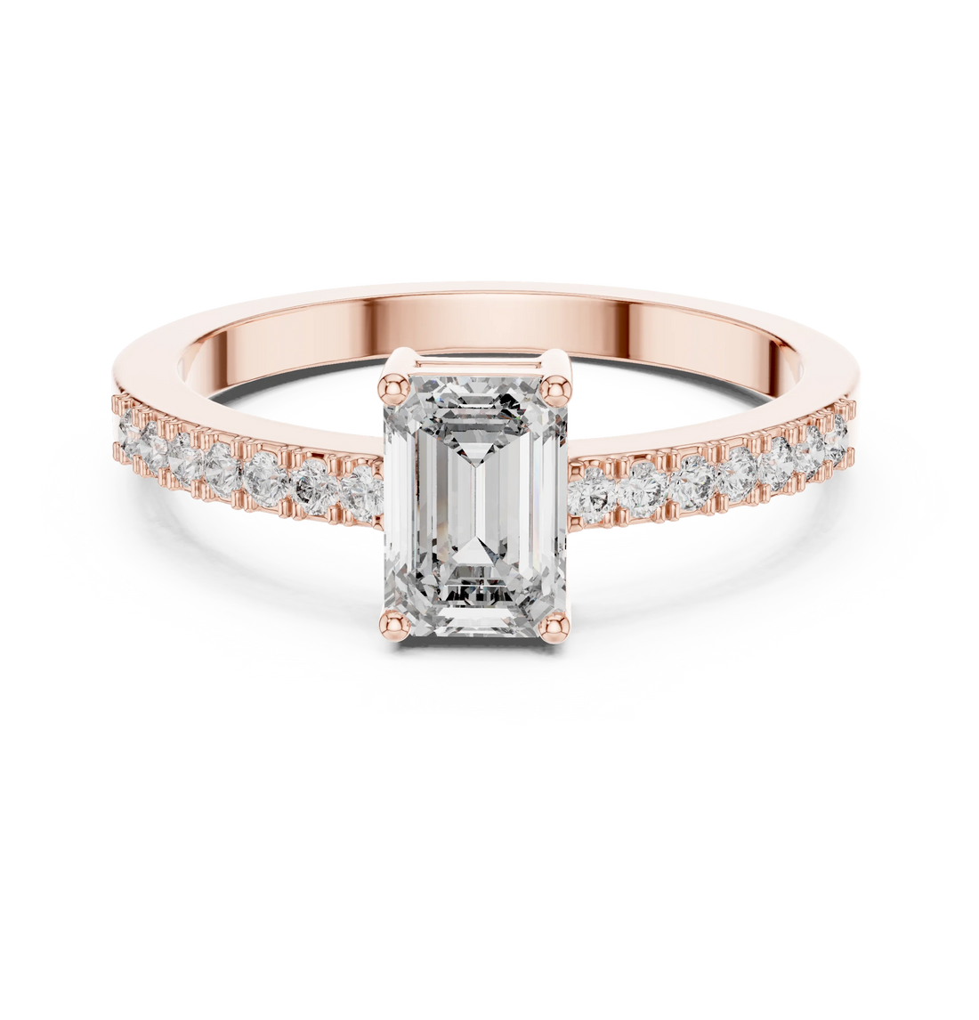 Emerald Cut Diamond Solitaire Engagement Ring with Pave Band