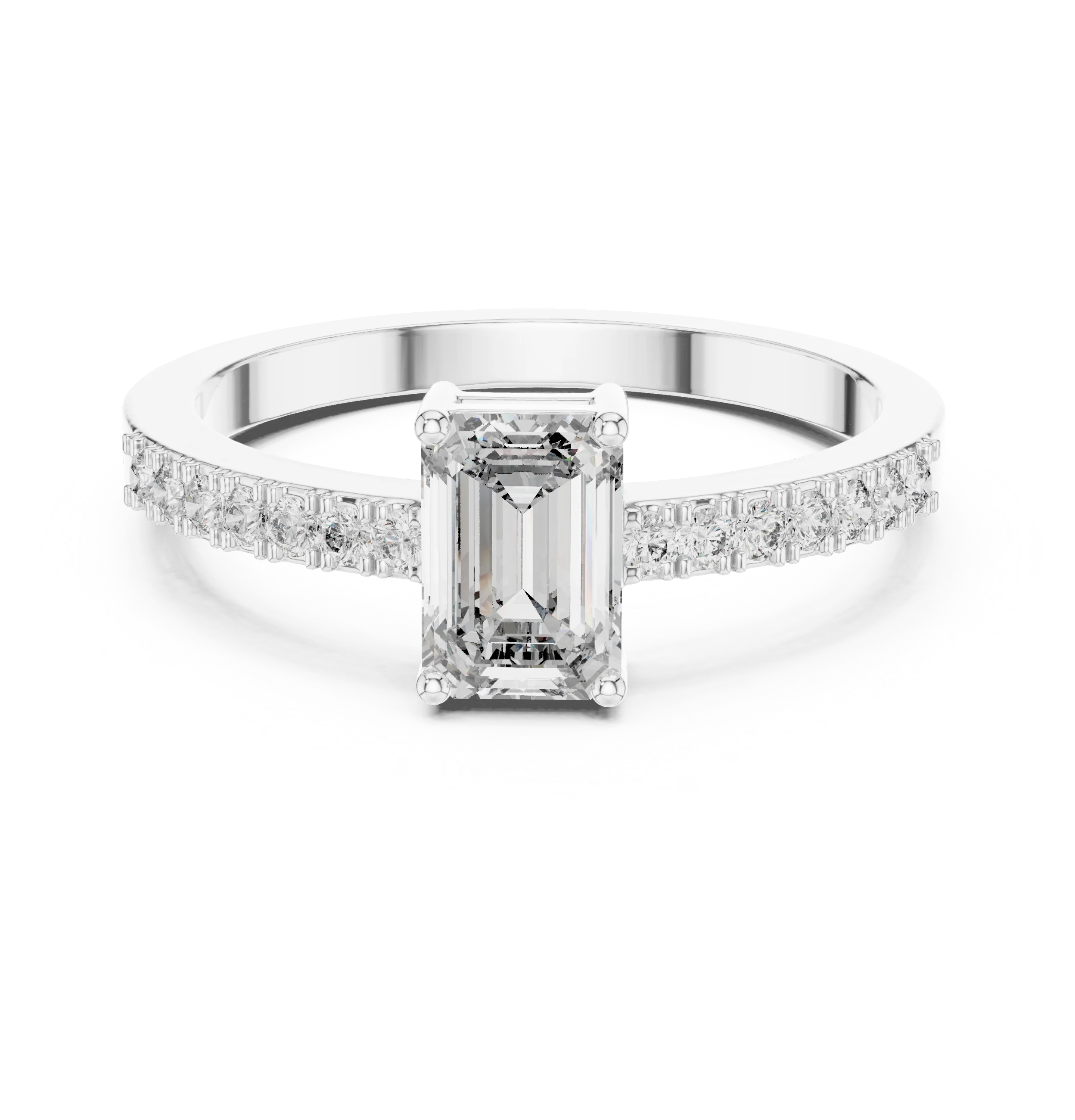 Emerald Cut Diamond Solitaire Engagement Ring with Pave Band