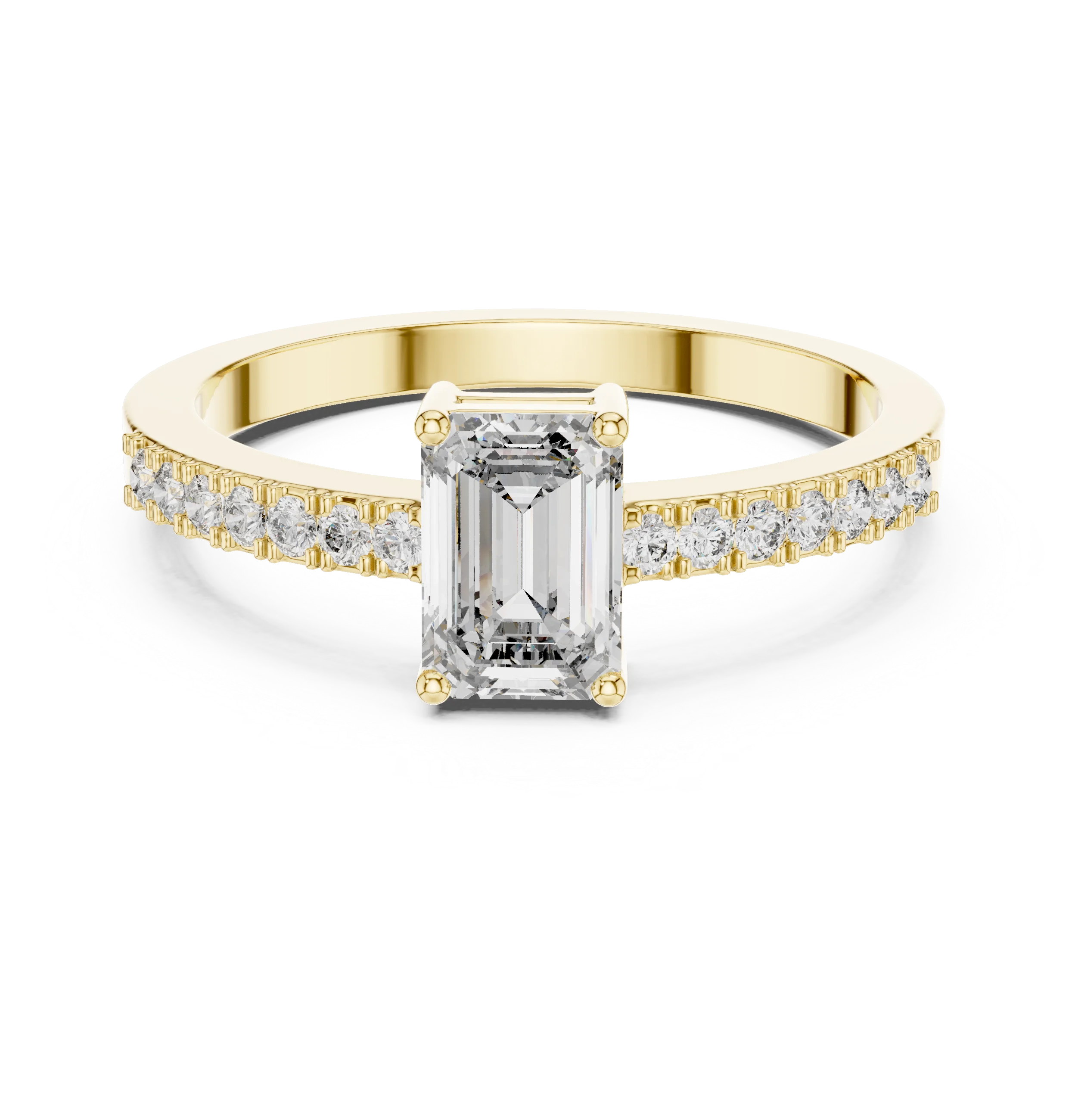 Emerald Cut Diamond Solitaire Engagement Ring with Pave Band