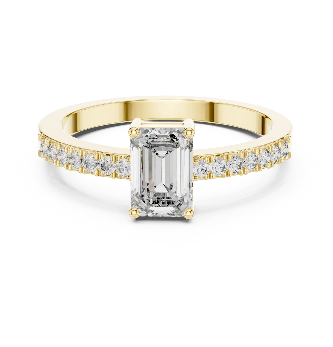 Emerald Cut Diamond Solitaire Engagement Ring with Pave Band