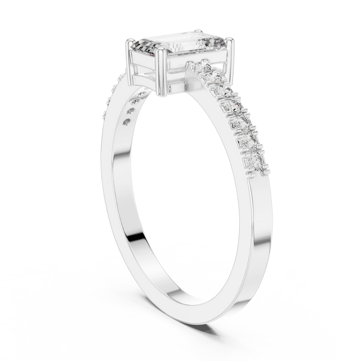 Emerald Cut Diamond Solitaire Engagement Ring with Pave Band