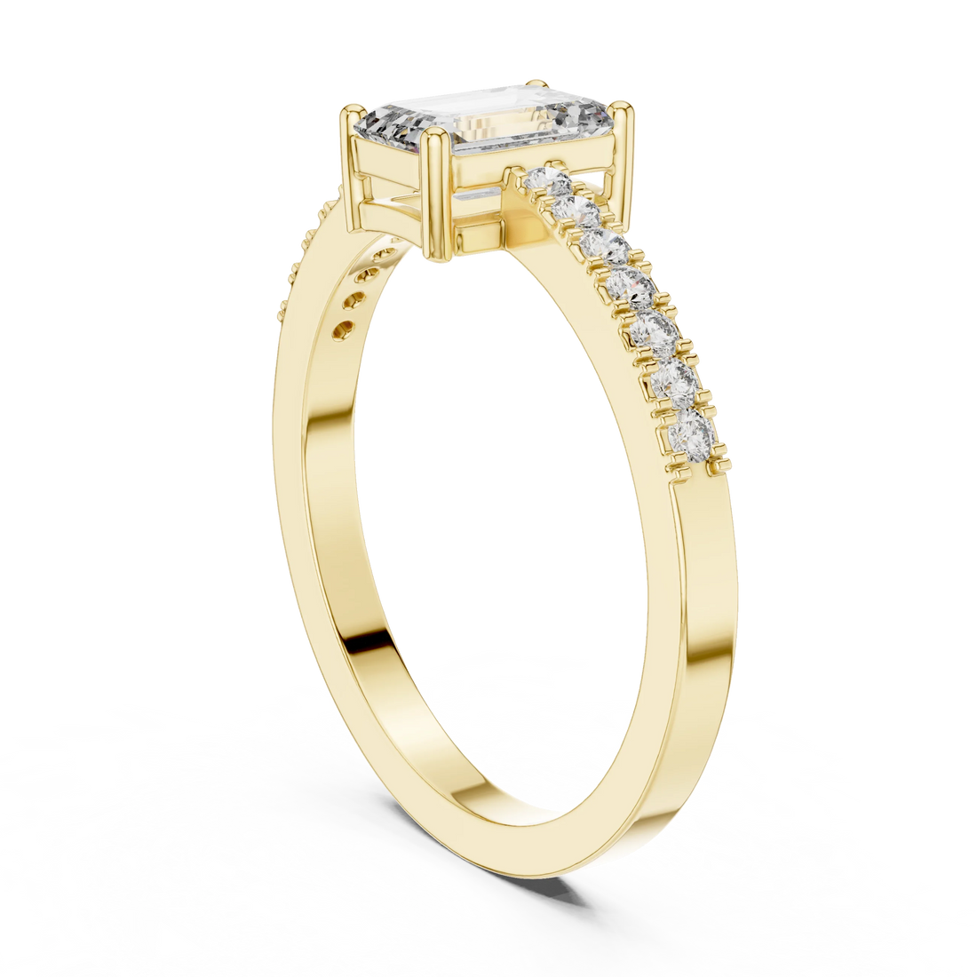 Emerald Cut Diamond Solitaire Engagement Ring with Pave Band