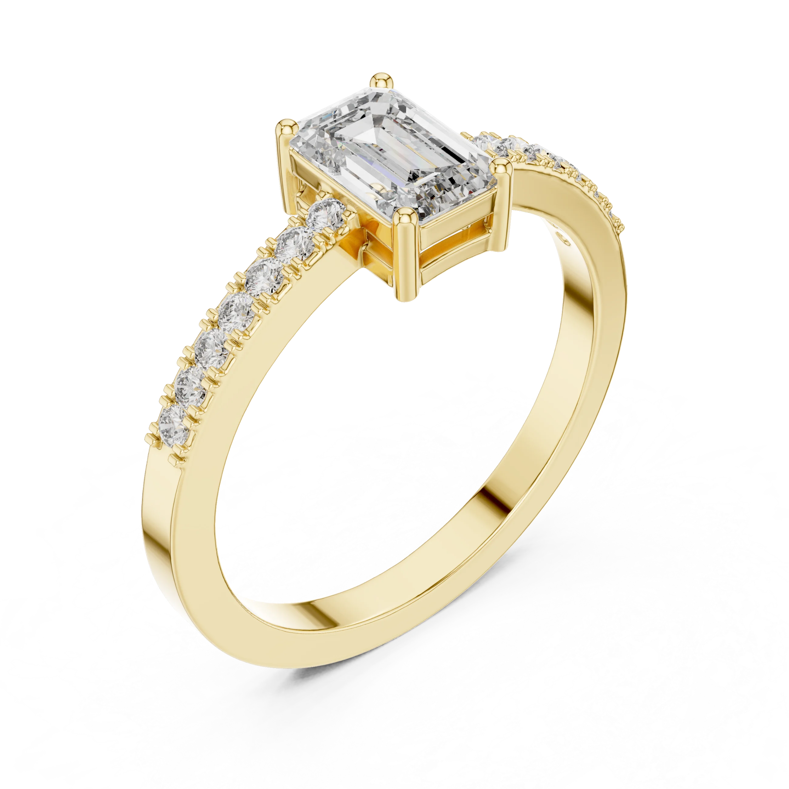 Emerald Cut Diamond Solitaire Engagement Ring with Pave Band