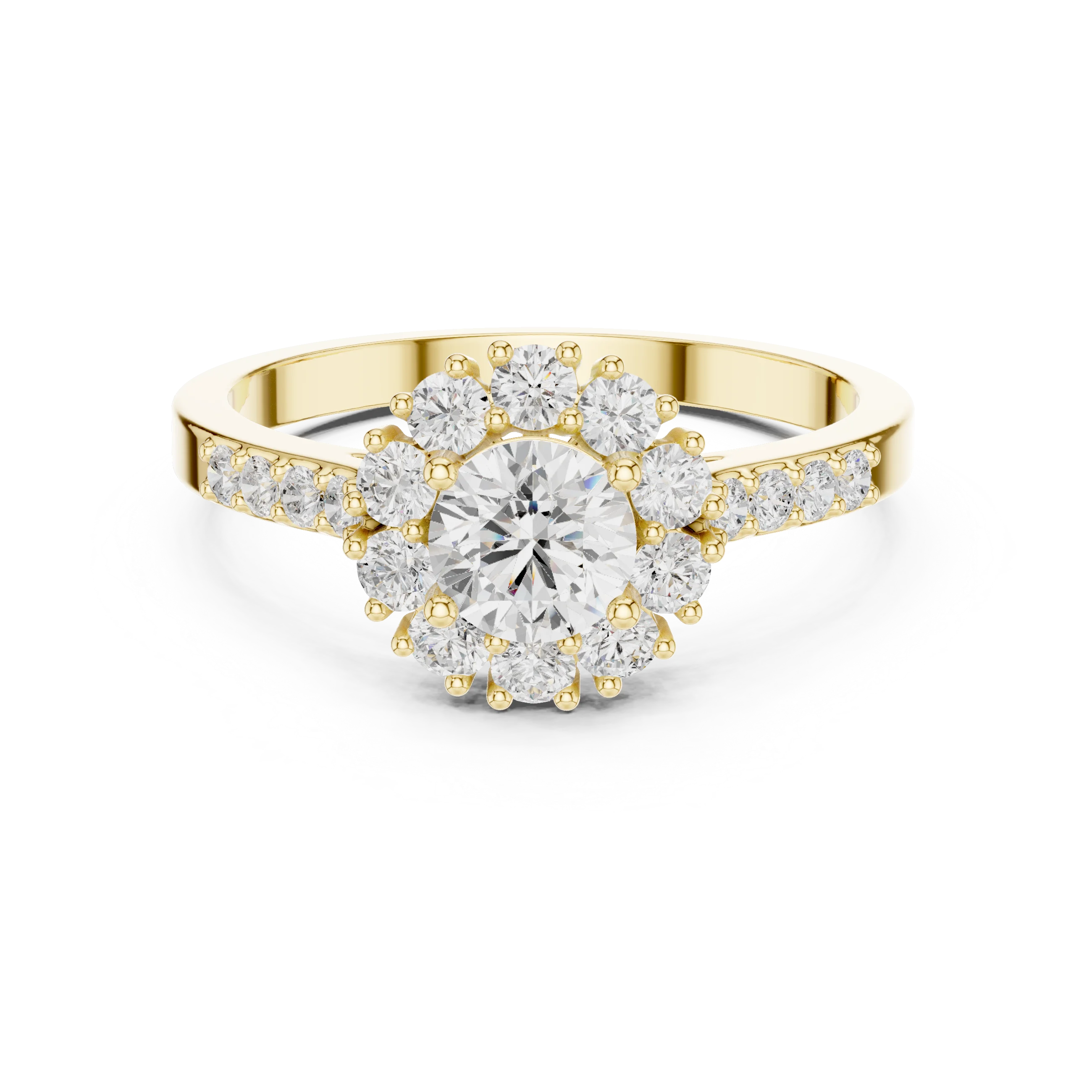 Round Diamond Halo Engagement Ring with Pave Band