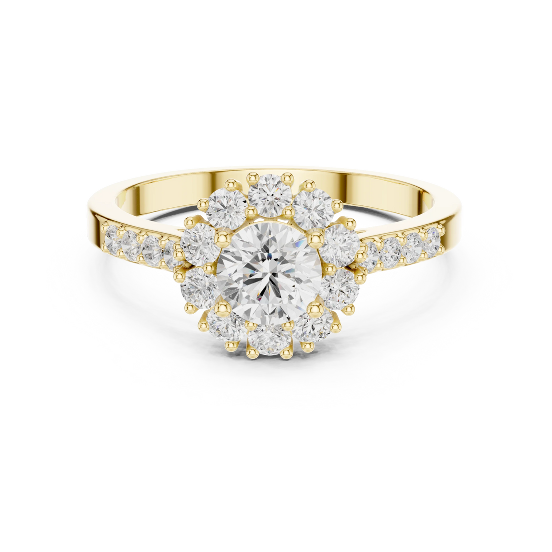 Round Diamond Halo Engagement Ring with Pave Band