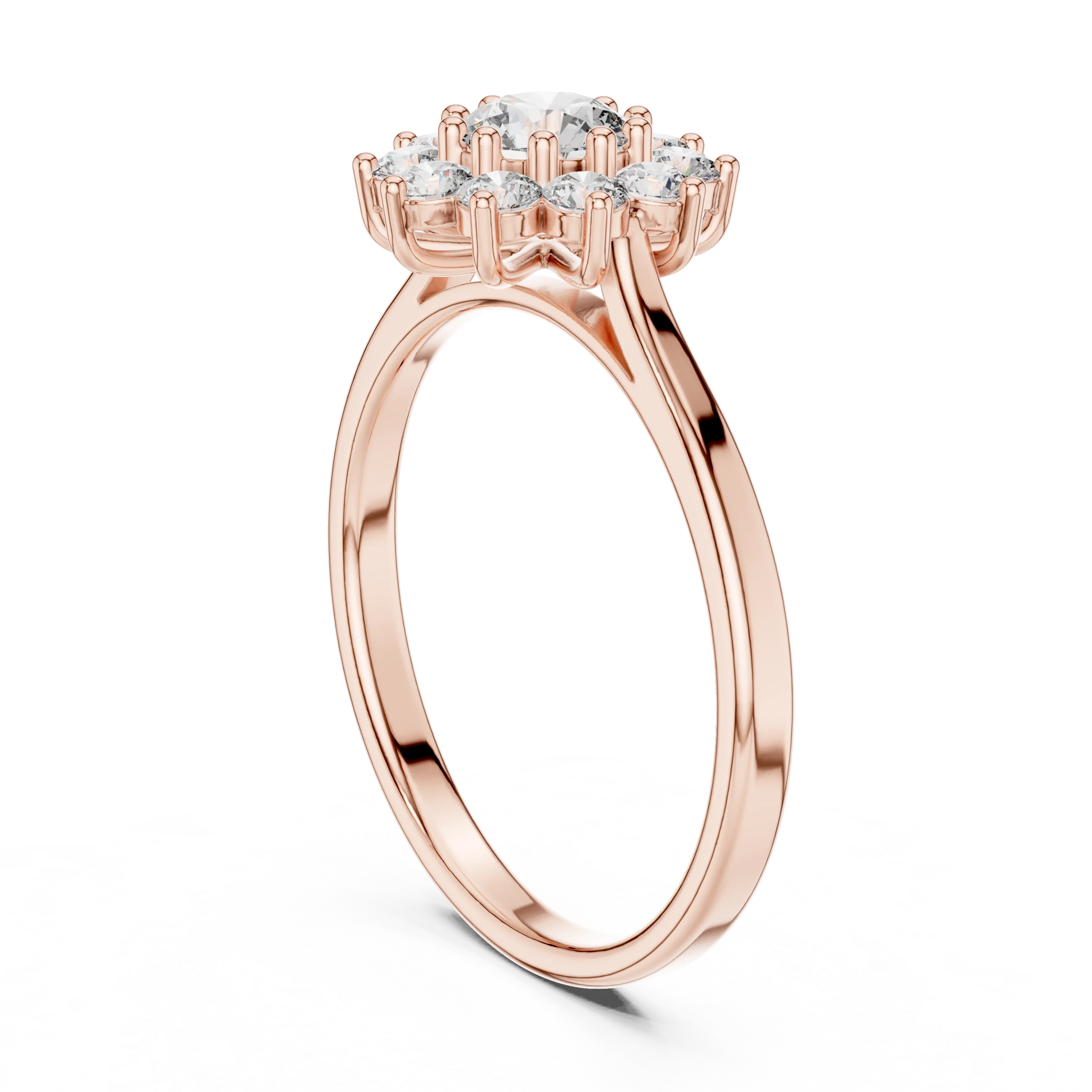 Round Diamond Floral Halo Engagement Ring