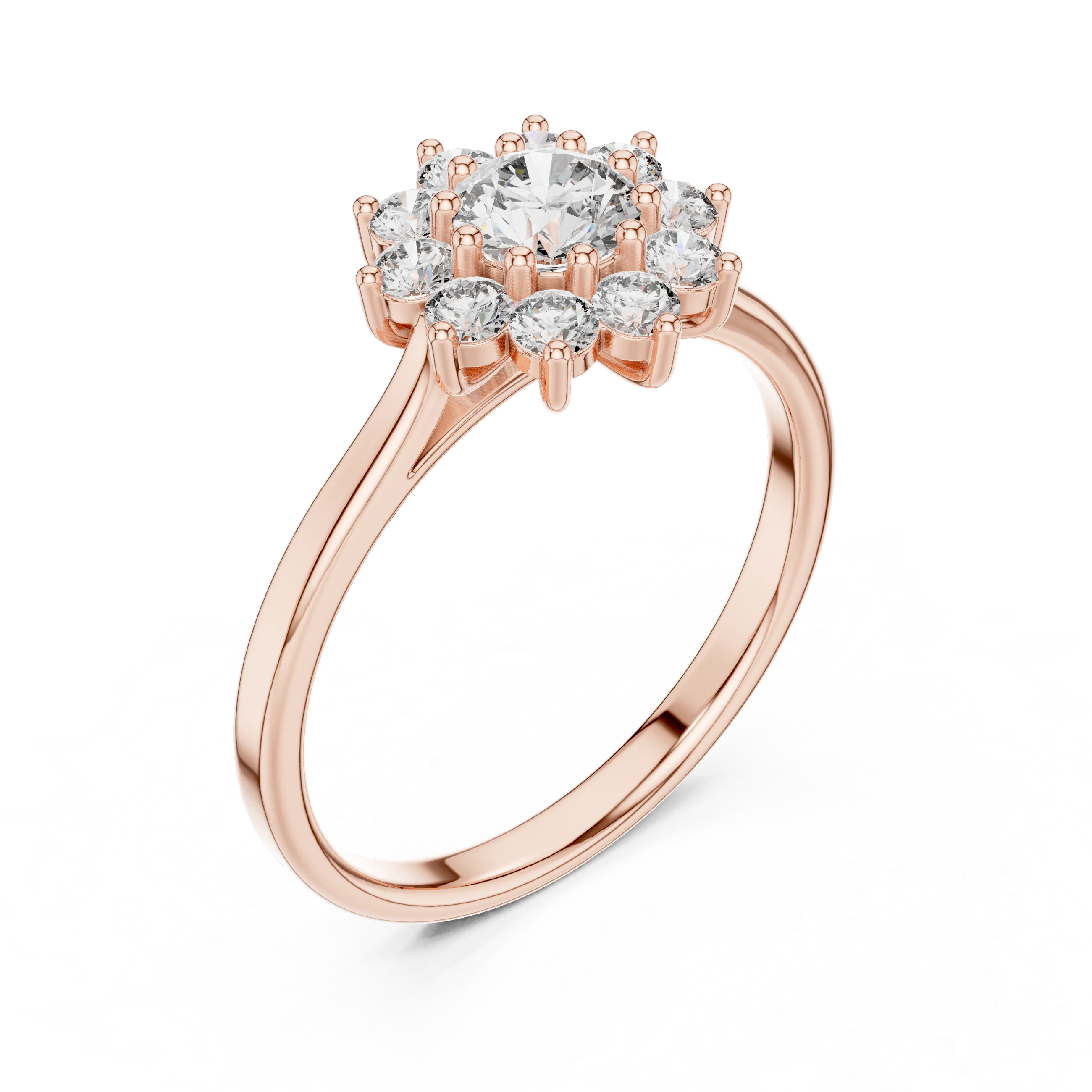 Round Diamond Floral Halo Engagement Ring