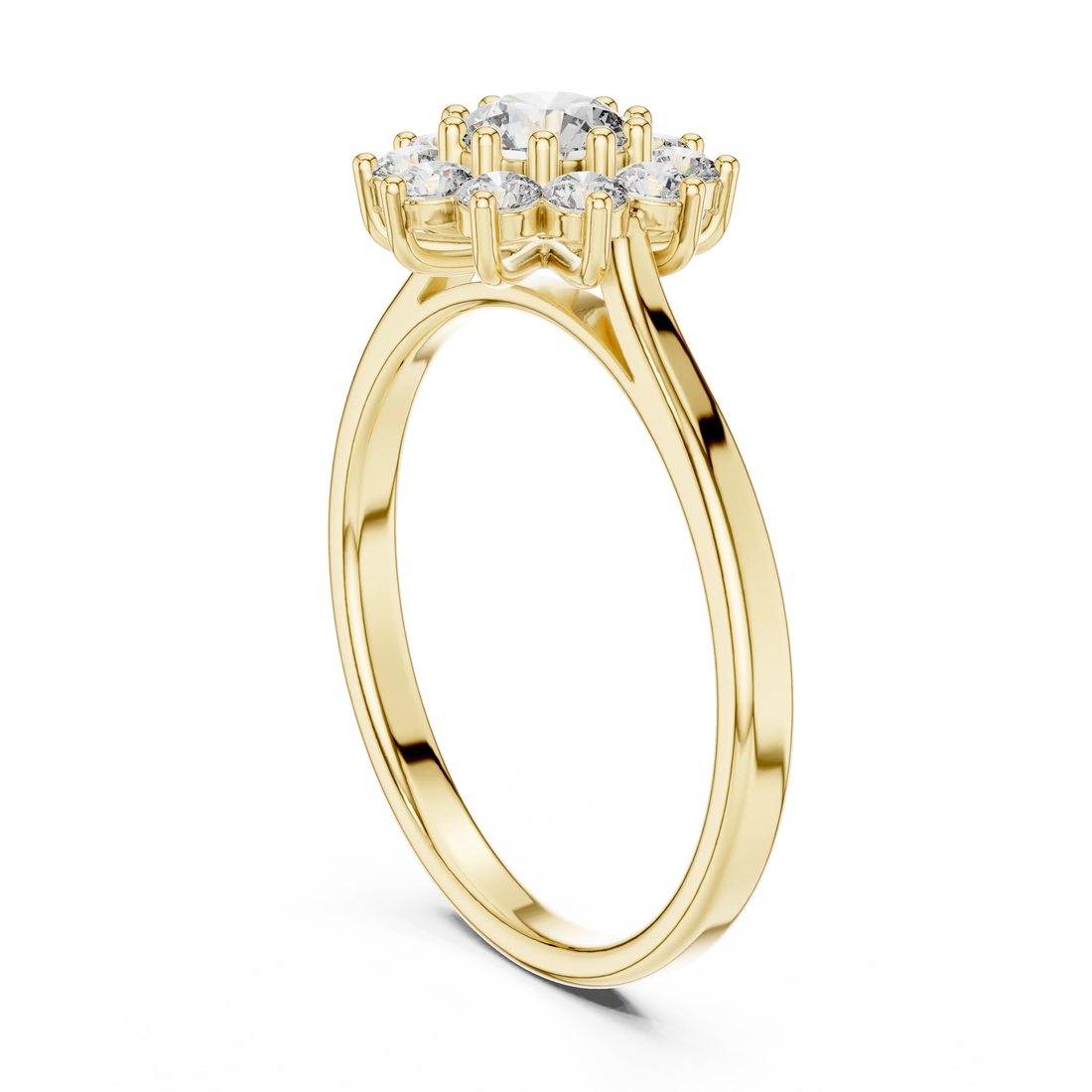 Round Diamond Floral Halo Engagement Ring