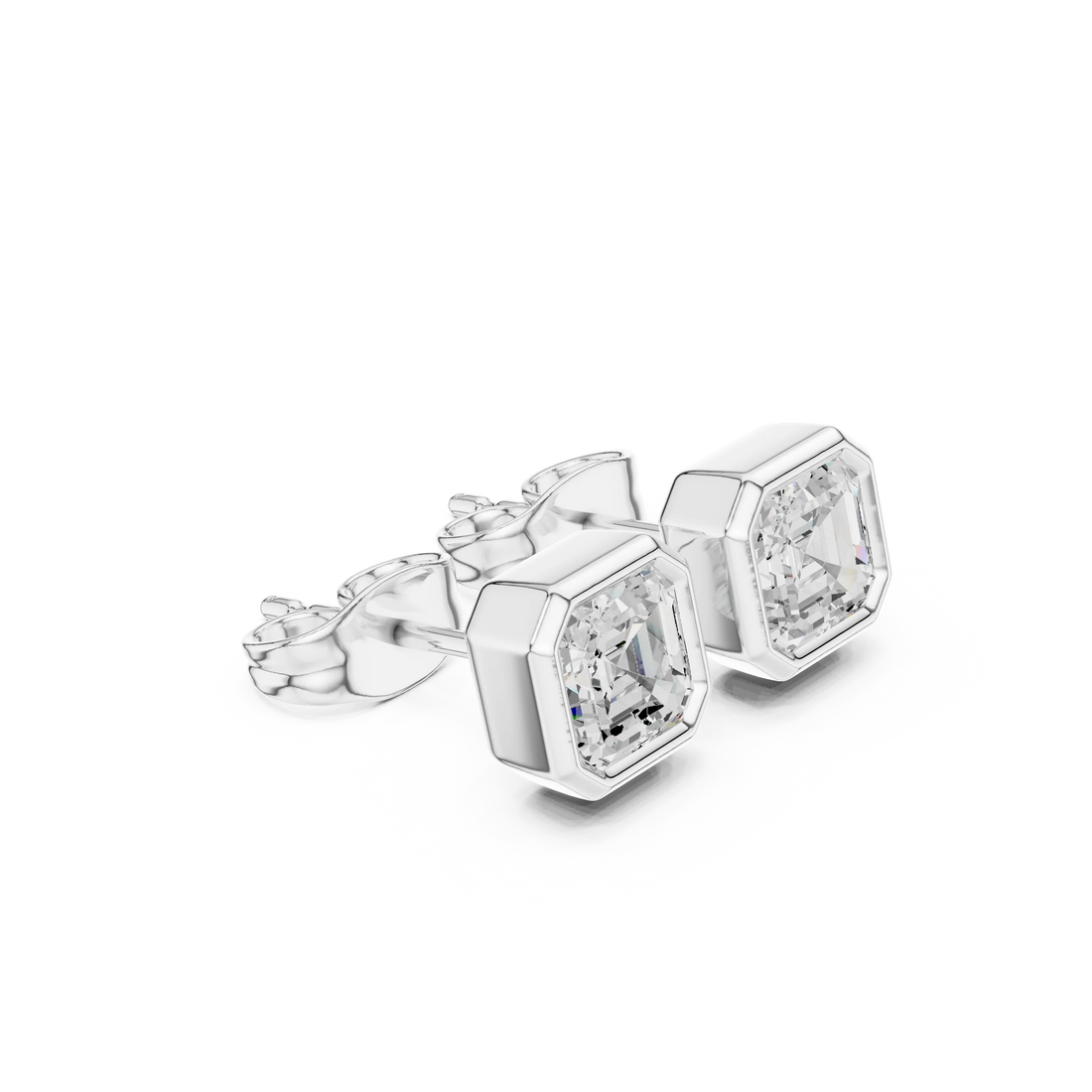 Celestia Asscher Bezel Diamond Stud Earrings