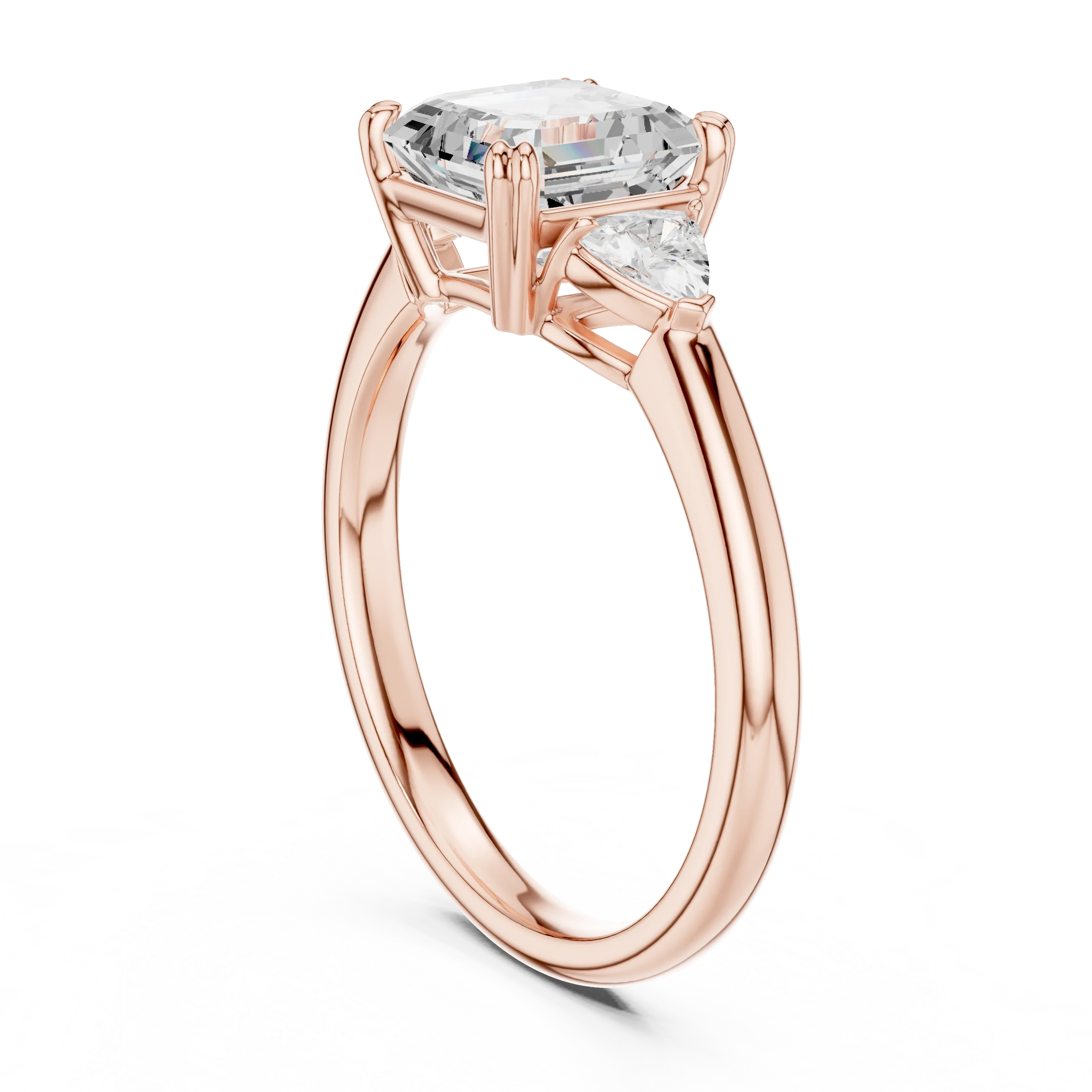 Asscher Diamond Three Stone Engagement Ring