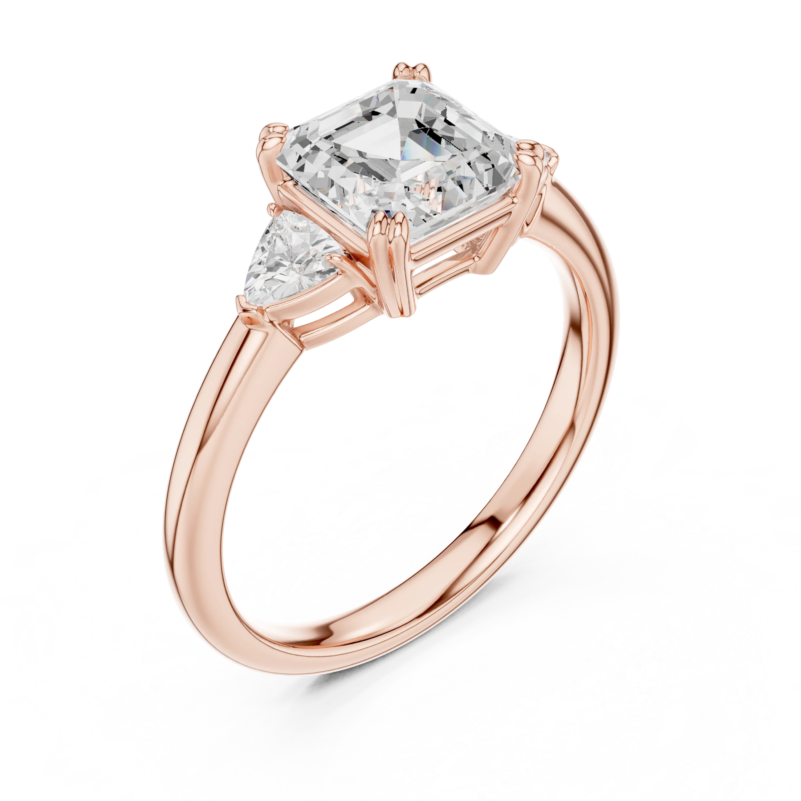 Asscher Diamond Three Stone Engagement Ring
