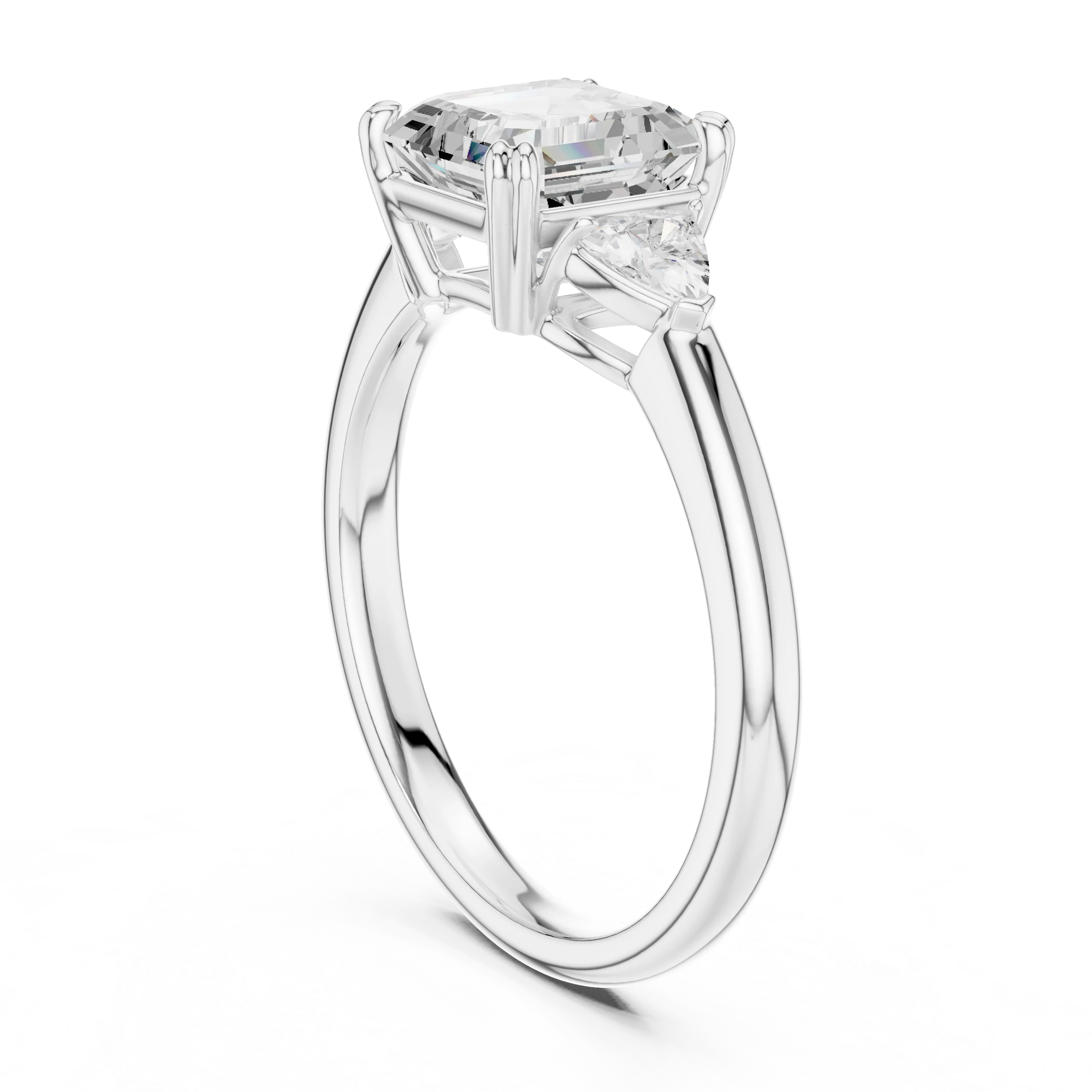 Asscher Diamond Three Stone Engagement Ring