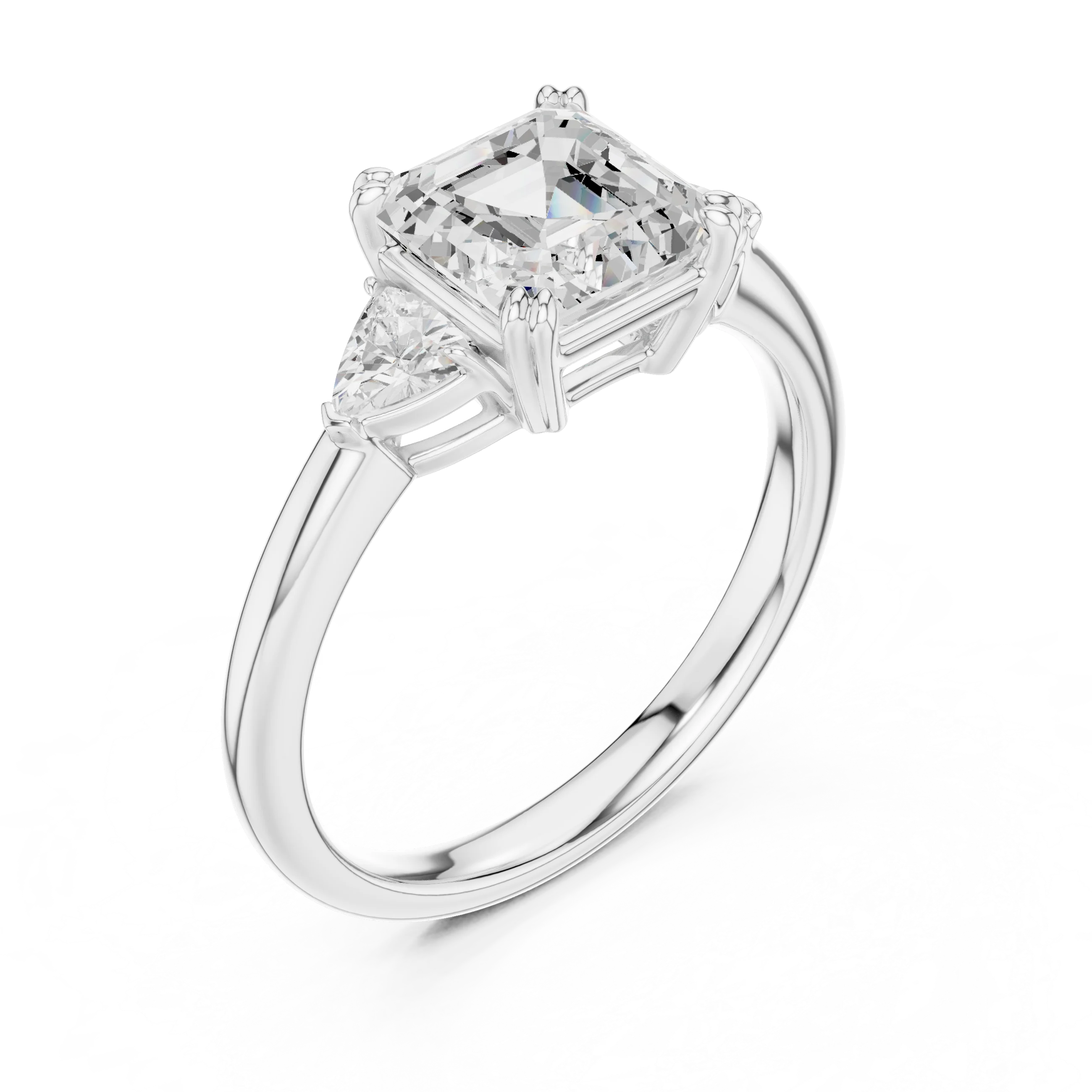 Asscher Diamond Three Stone Engagement Ring