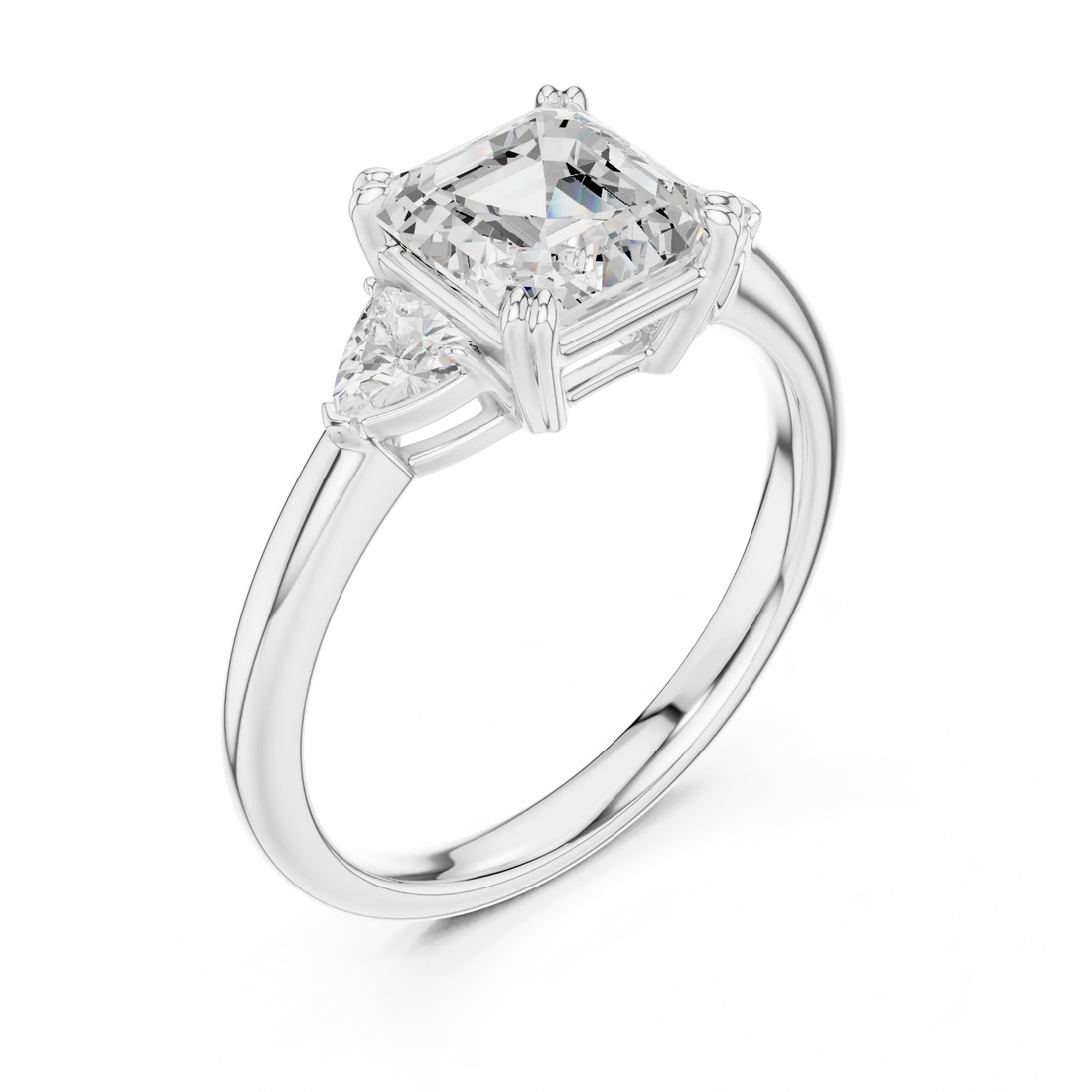 Asscher Diamond Three Stone Engagement Ring