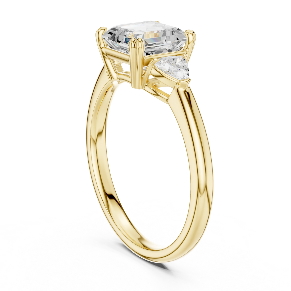 Asscher Diamond Three Stone Engagement Ring
