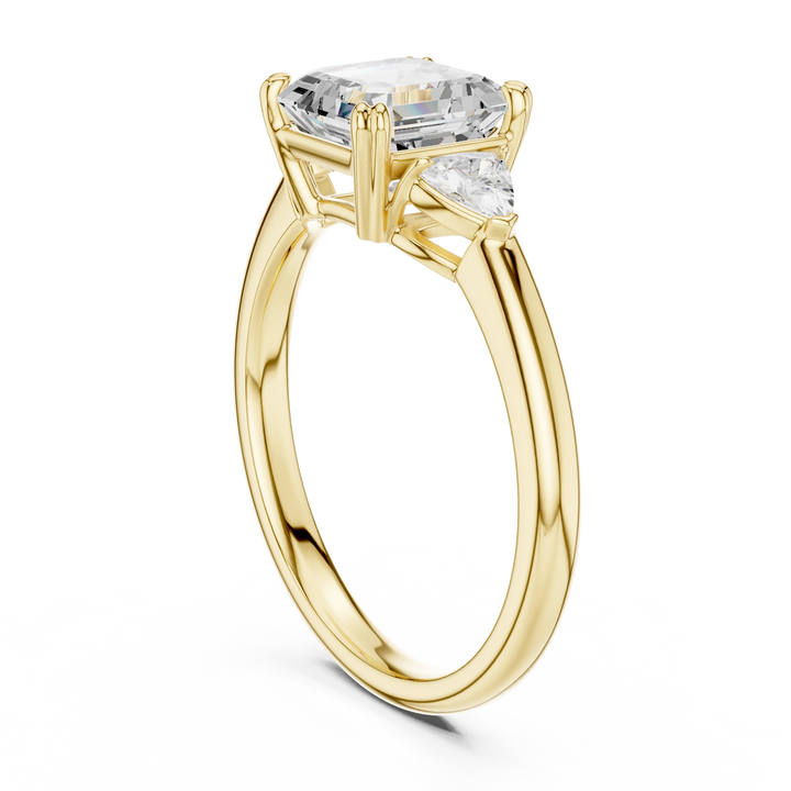 Asscher Diamond Three Stone Engagement Ring