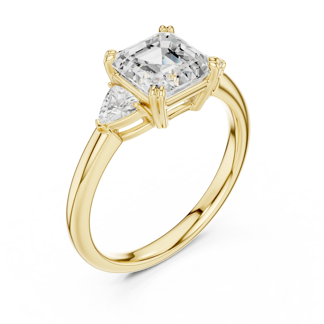 Asscher Diamond Three Stone Engagement Ring