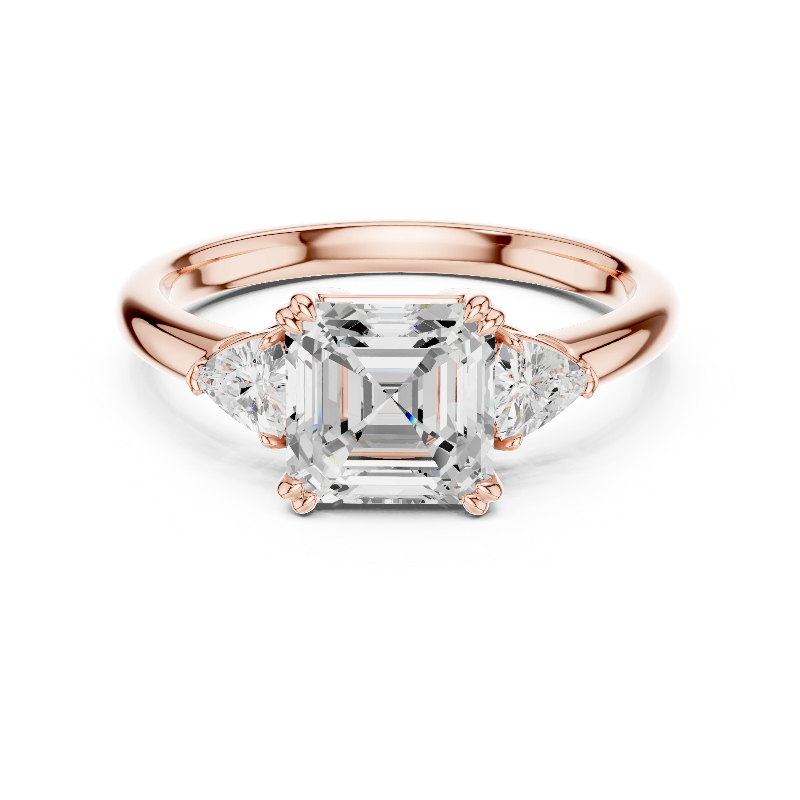 Asscher Diamond Three Stone Engagement Ring