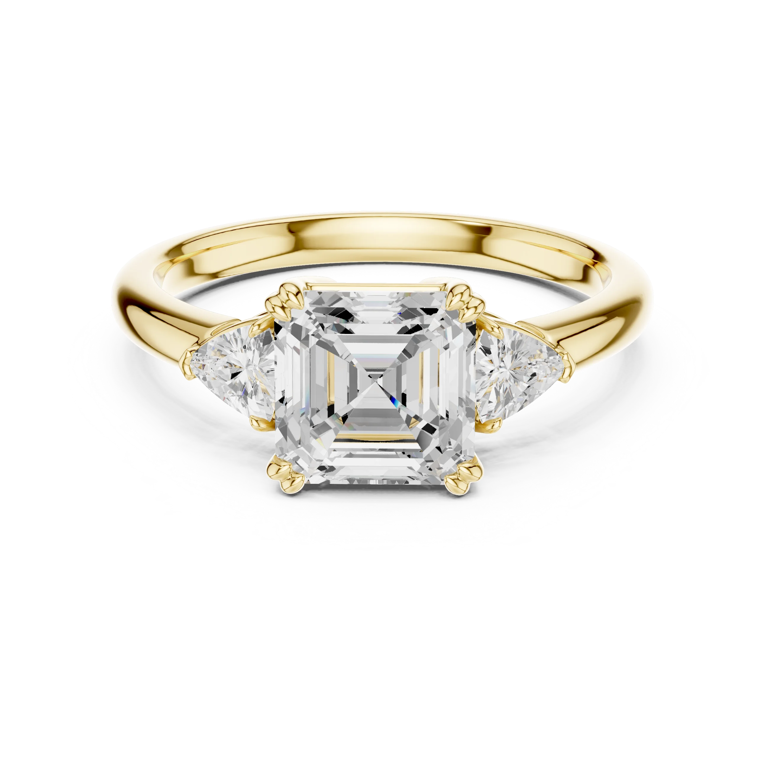 Asscher Diamond Three Stone Engagement Ring