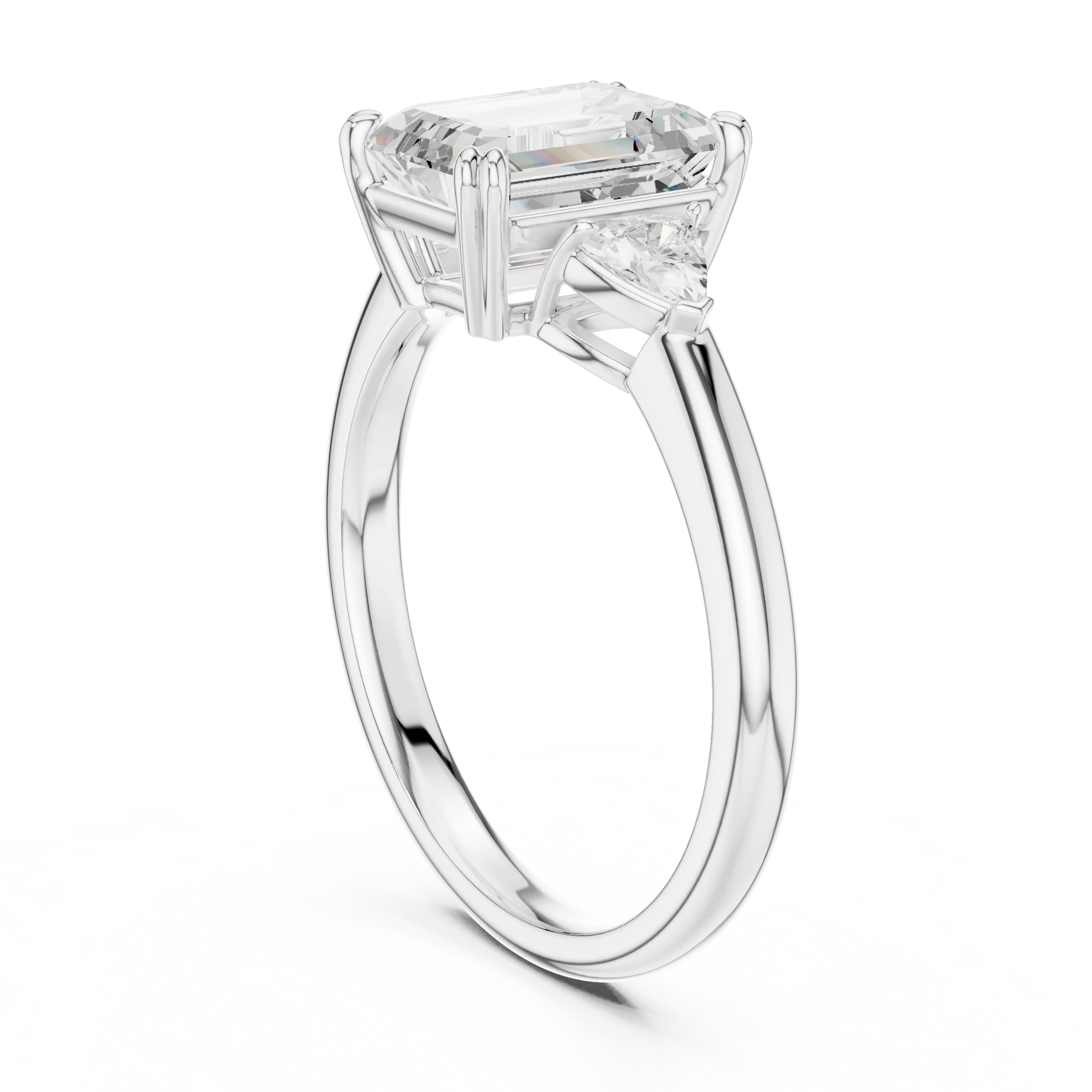 Emerald Diamond Three Stone Engagement Ring