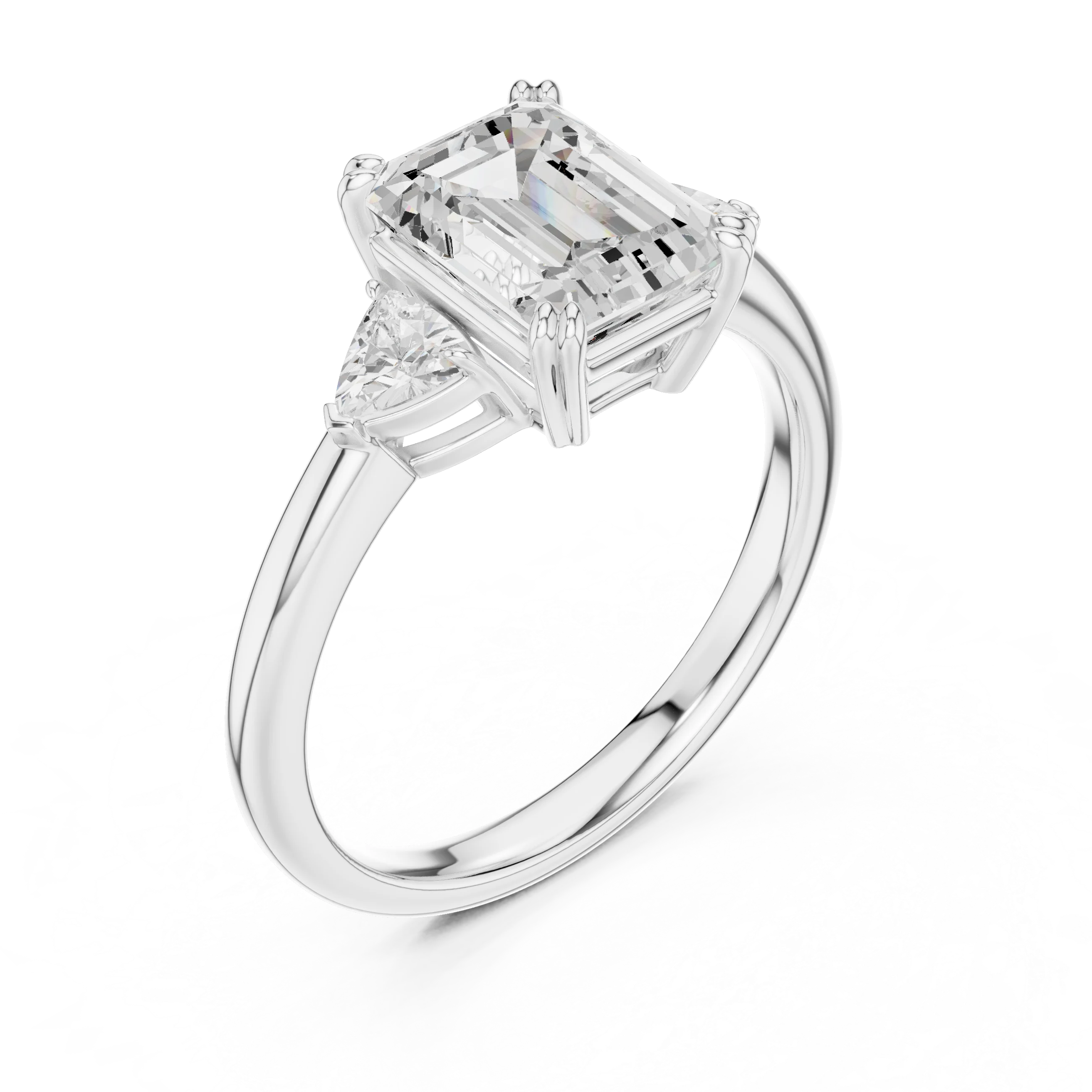 Emerald Diamond Three Stone Engagement Ring