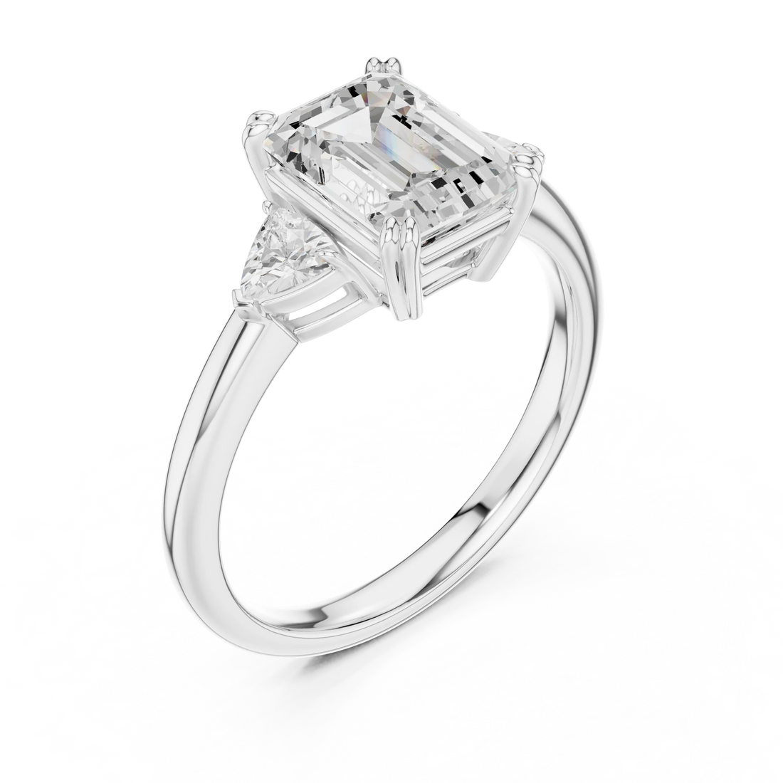 Emerald Diamond Three Stone Engagement Ring