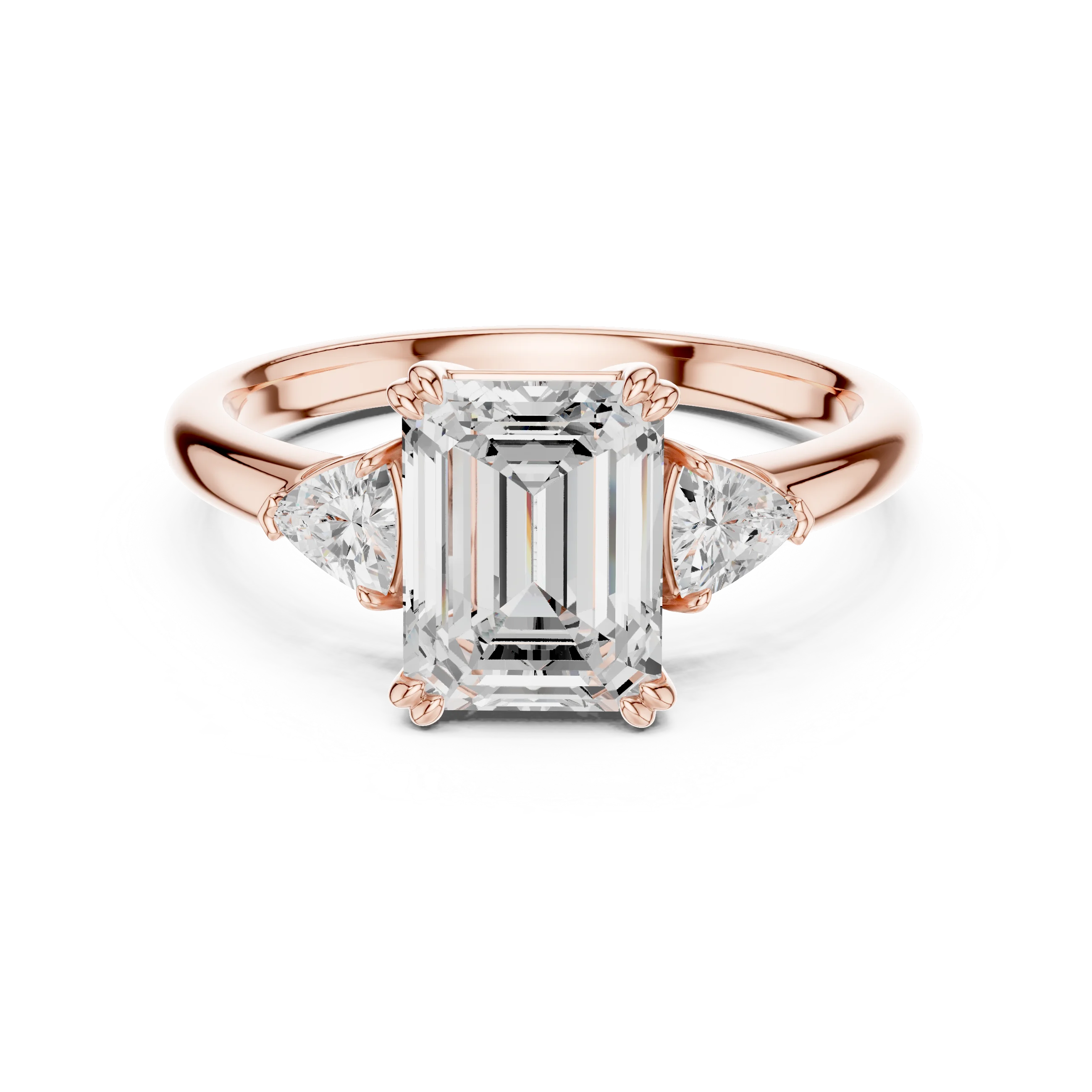 Emerald Diamond Three Stone Engagement Ring