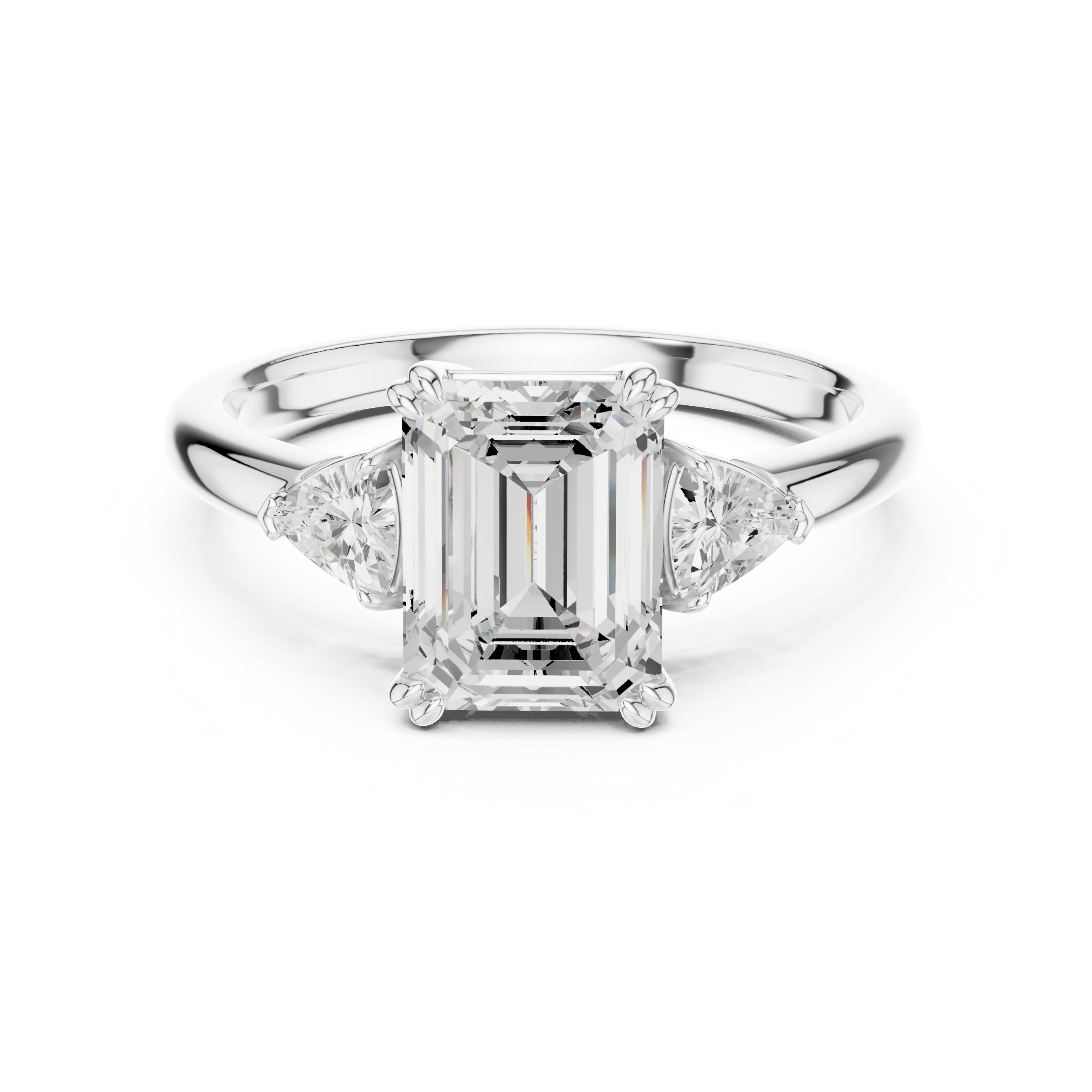 Emerald Diamond Three Stone Engagement Ring