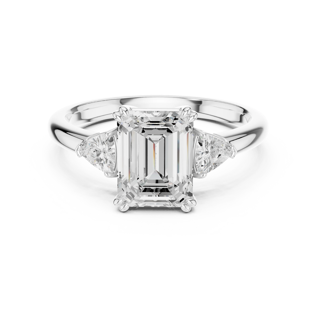 Emerald Diamond Three Stone Engagement Ring
