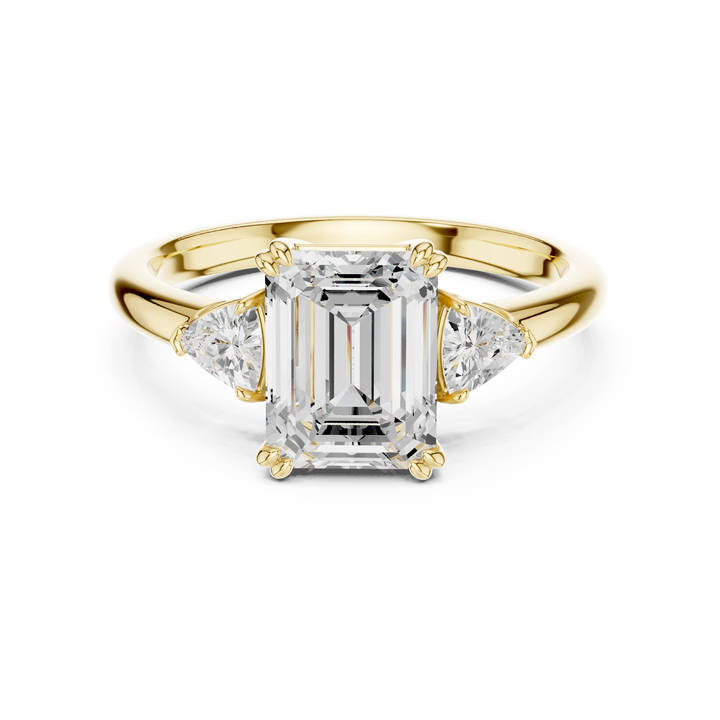 Emerald Diamond Three Stone Engagement Ring