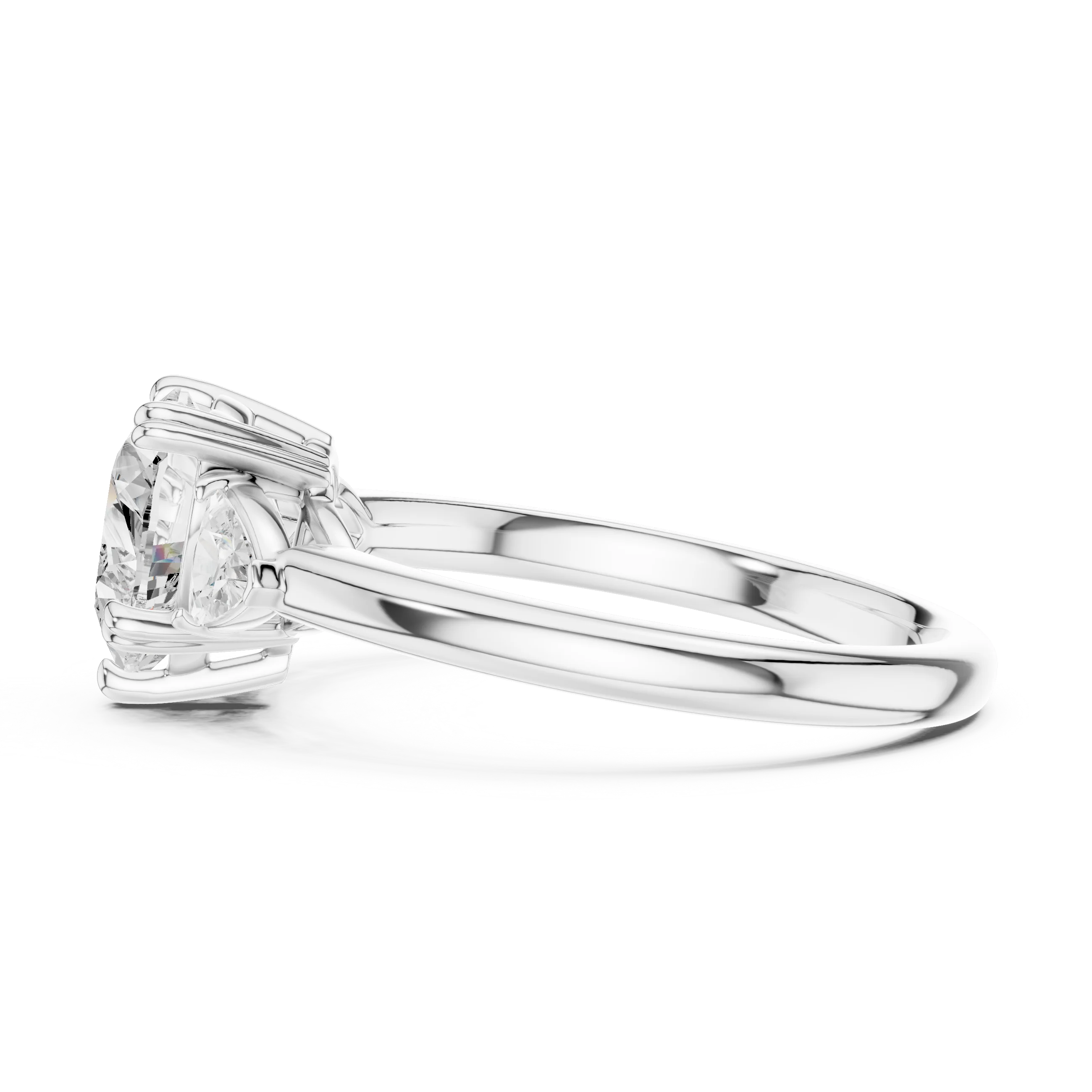 Trillion Side Diamond Heart Shape Engagement Ring