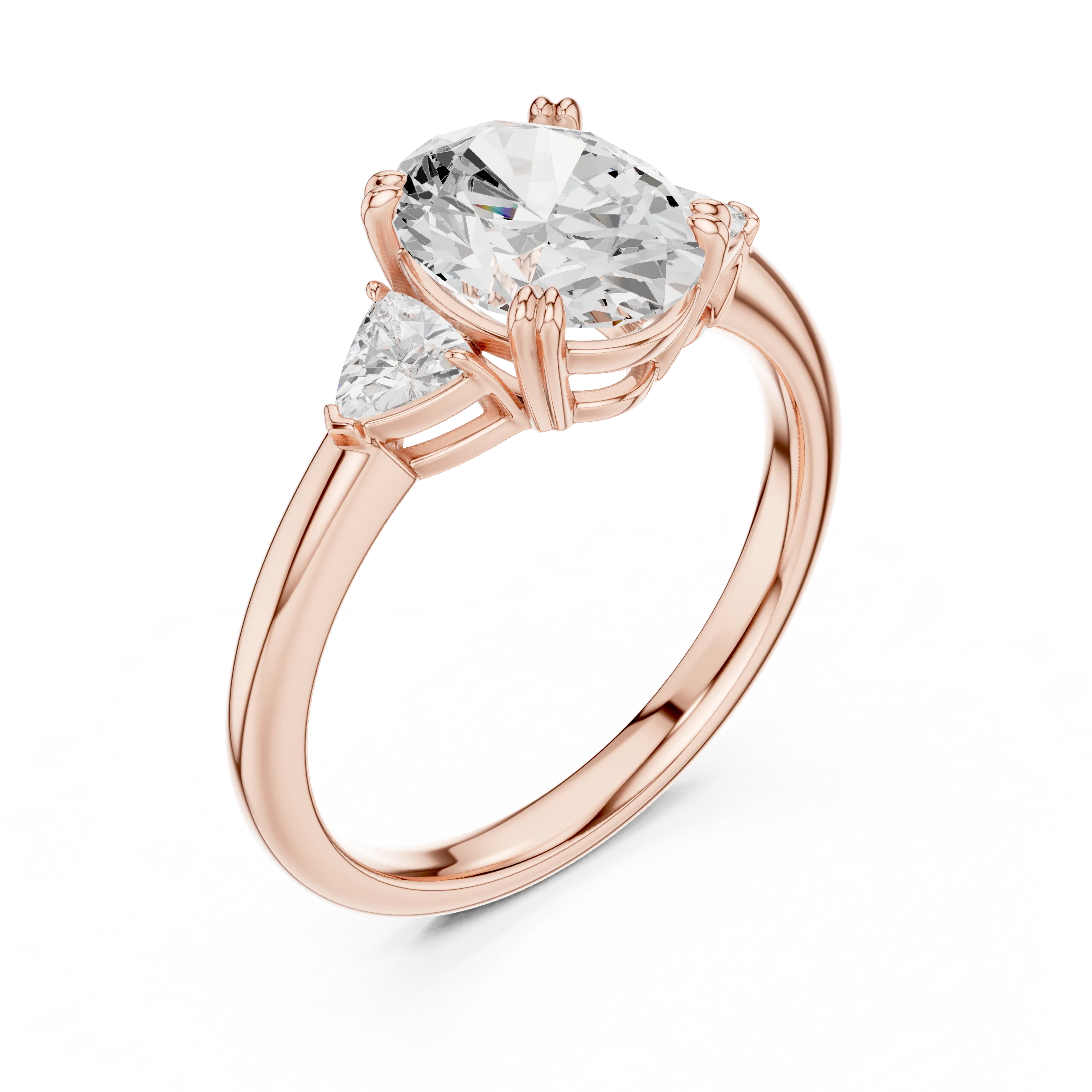 Trillion Side Diamond Oval Shape Engagement Ring