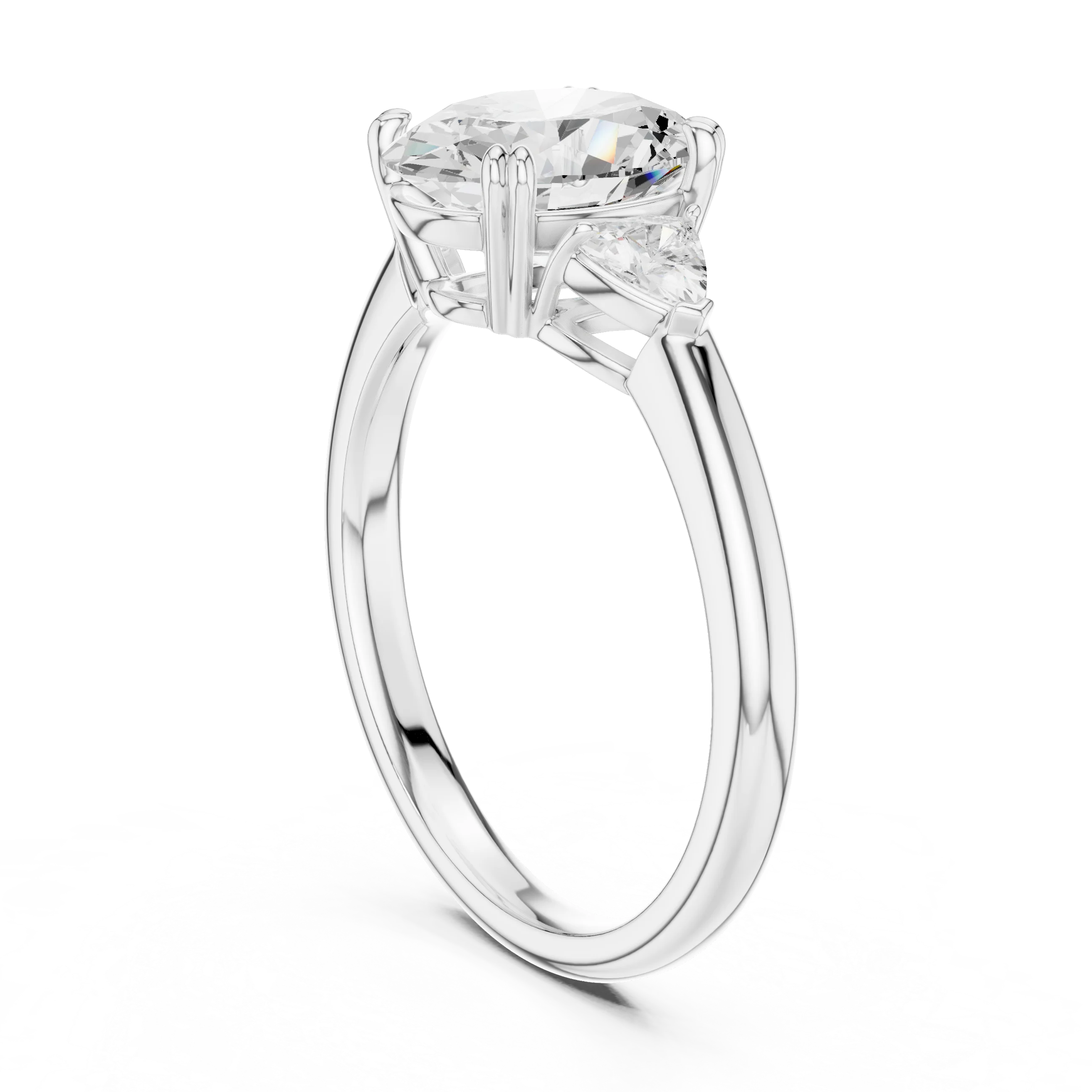 Trillion Side Diamond Oval Shape Engagement Ring