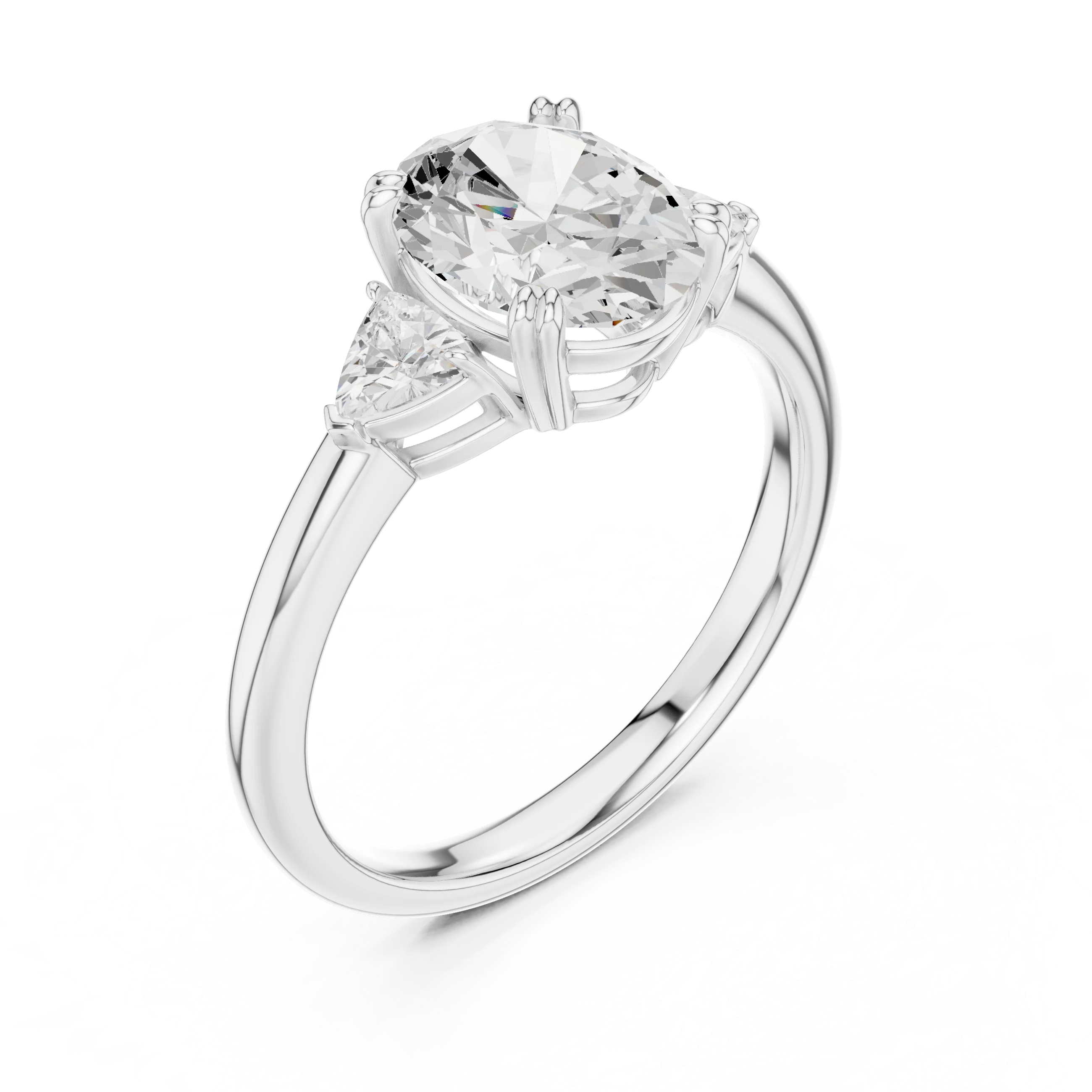 Trillion Side Diamond Oval Shape Engagement Ring