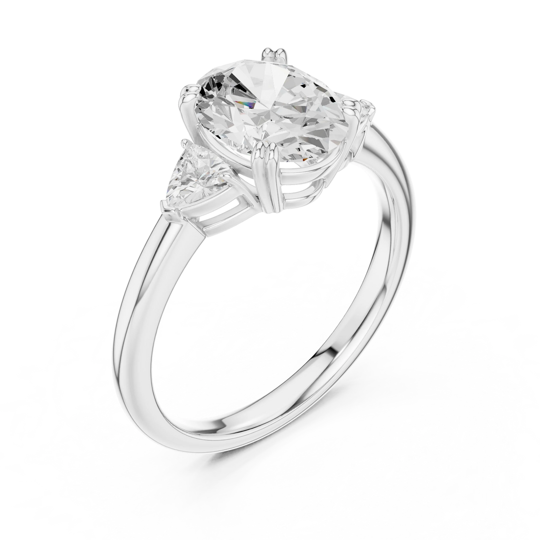 Trillion Side Diamond Oval Shape Engagement Ring