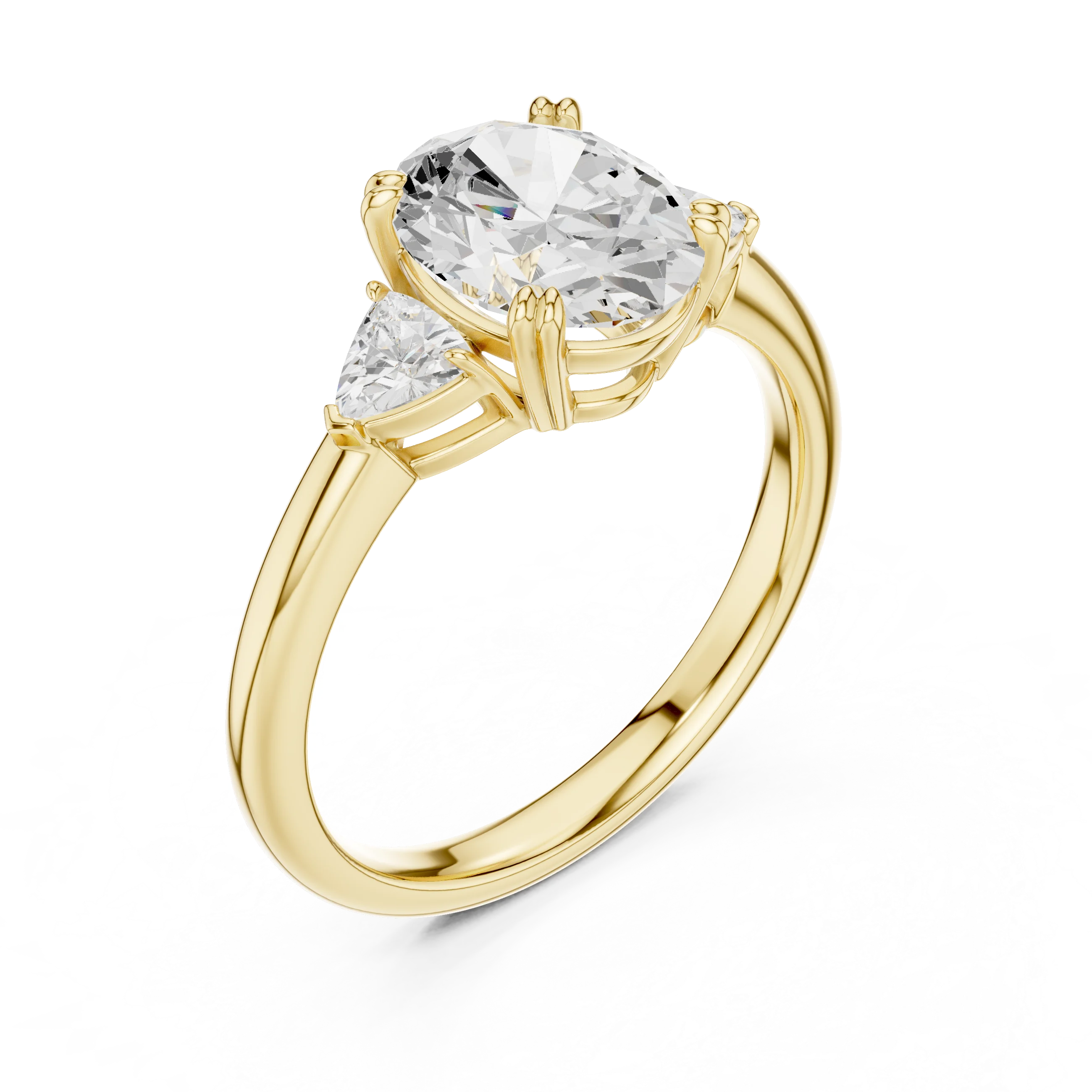 Trillion Side Diamond Oval Shape Engagement Ring
