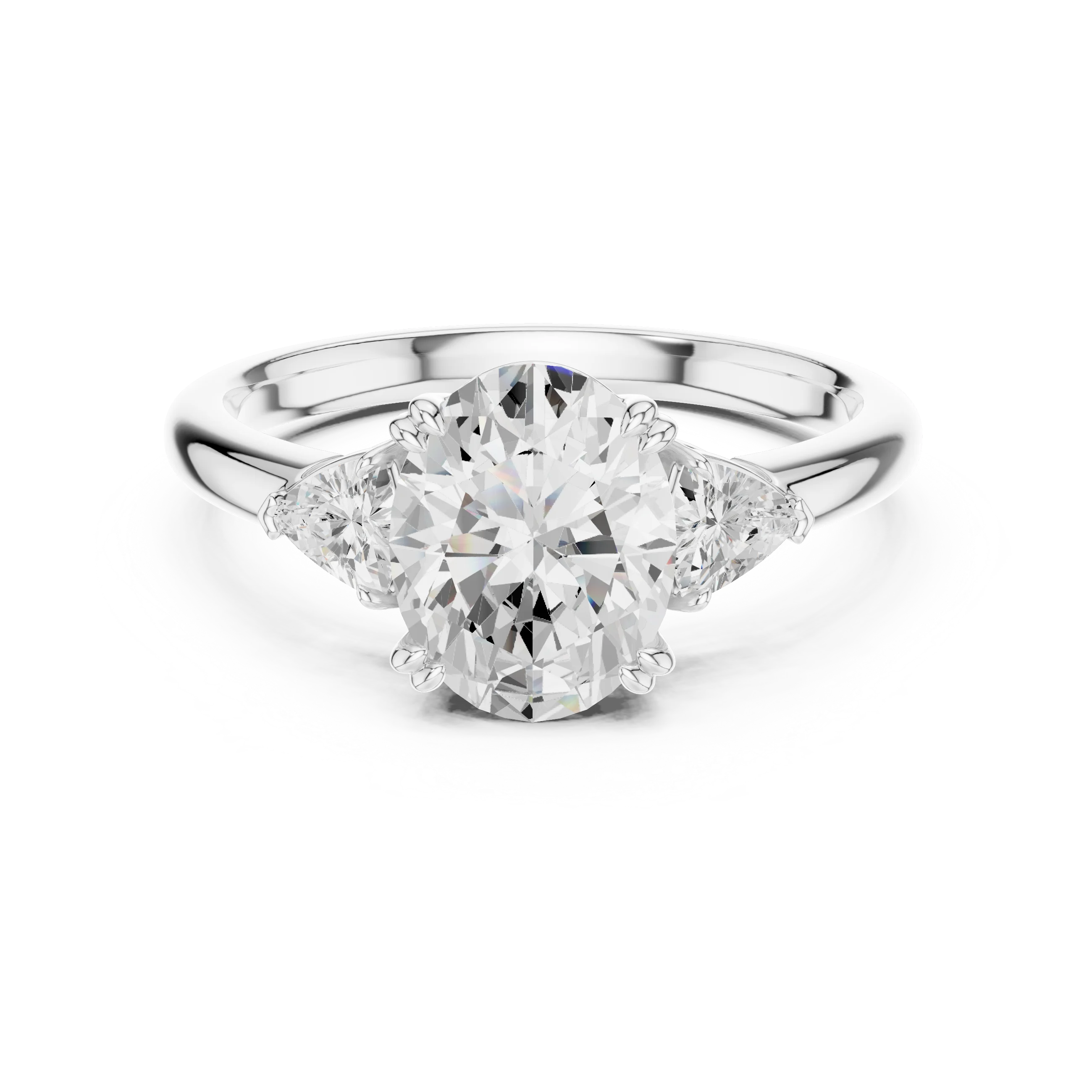 Trillion Side Diamond Oval Shape Engagement Ring