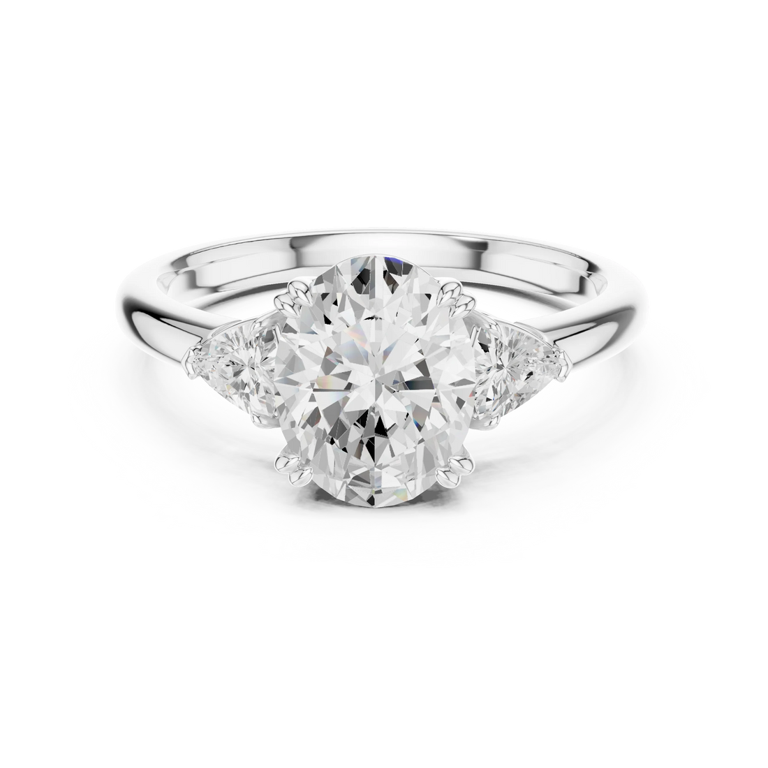 Trillion Side Diamond Oval Shape Engagement Ring