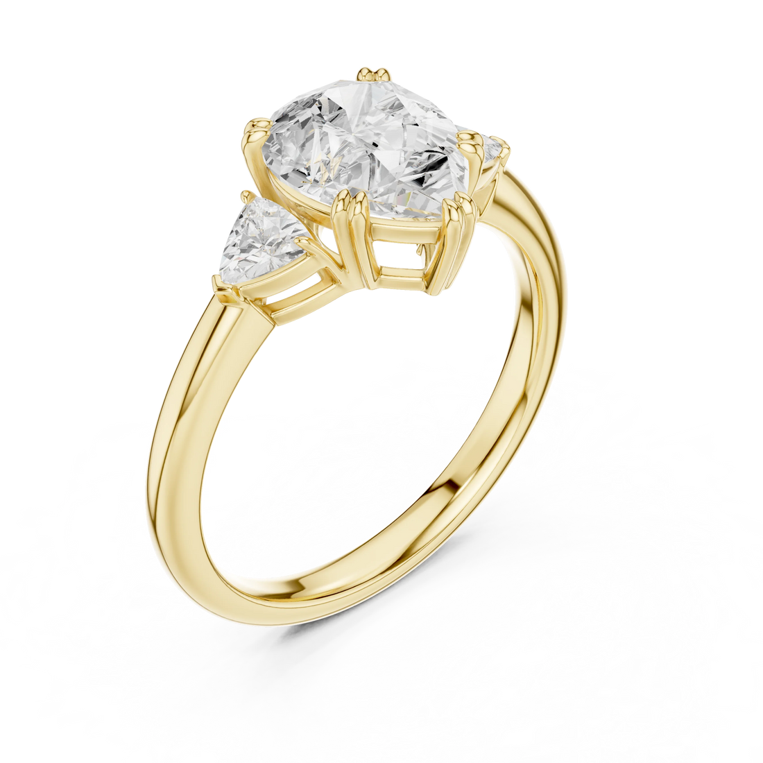 Trillion Side Diamond Pear Shape Engagement Ring