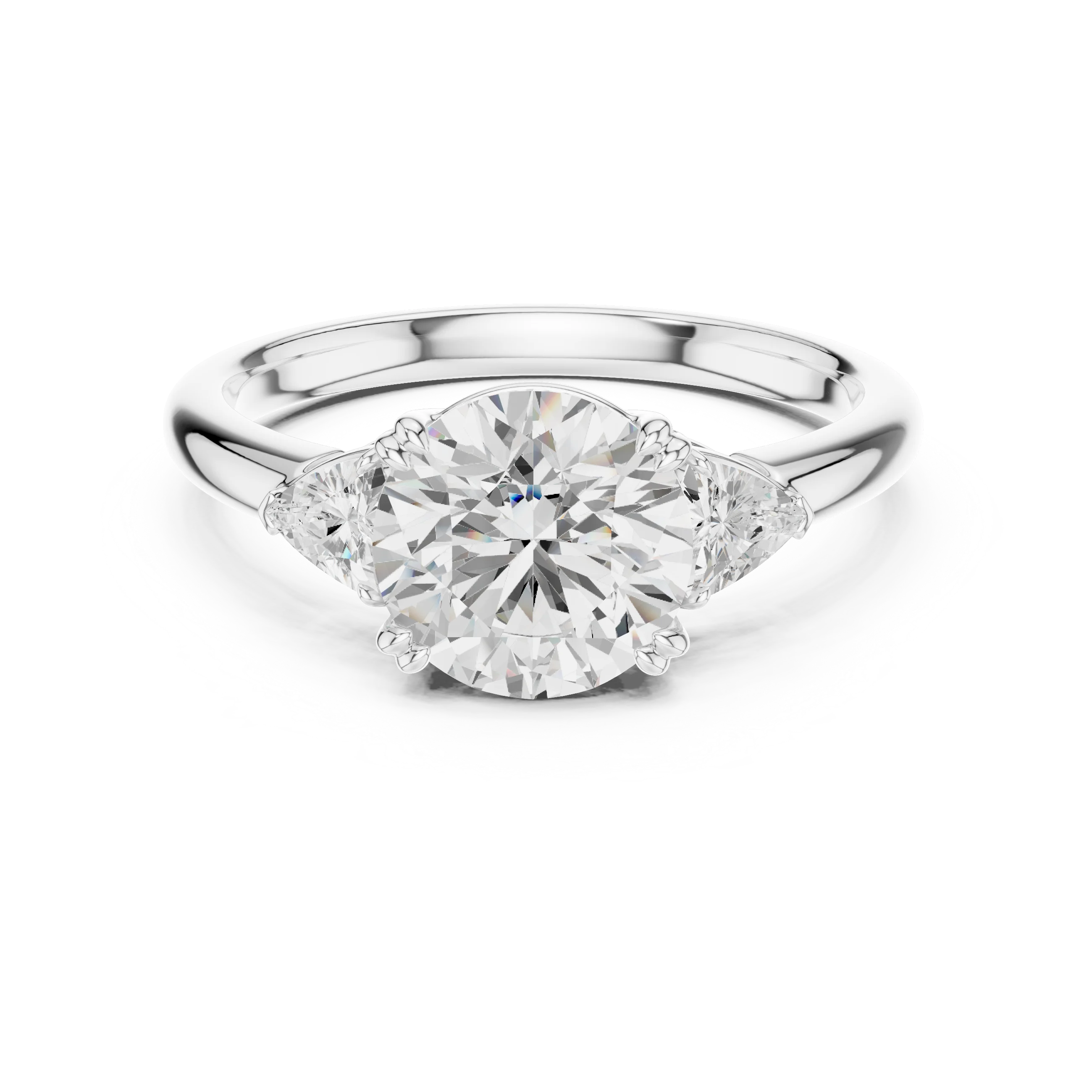 Trillion Side Diamond Round Shape Engagement Ring