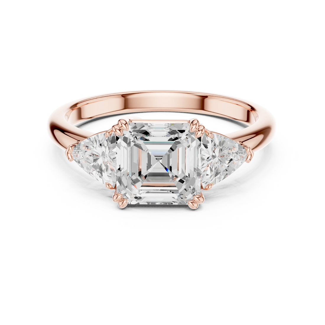 Square Emerald Cut Diamond Three Stone Engagement Ring